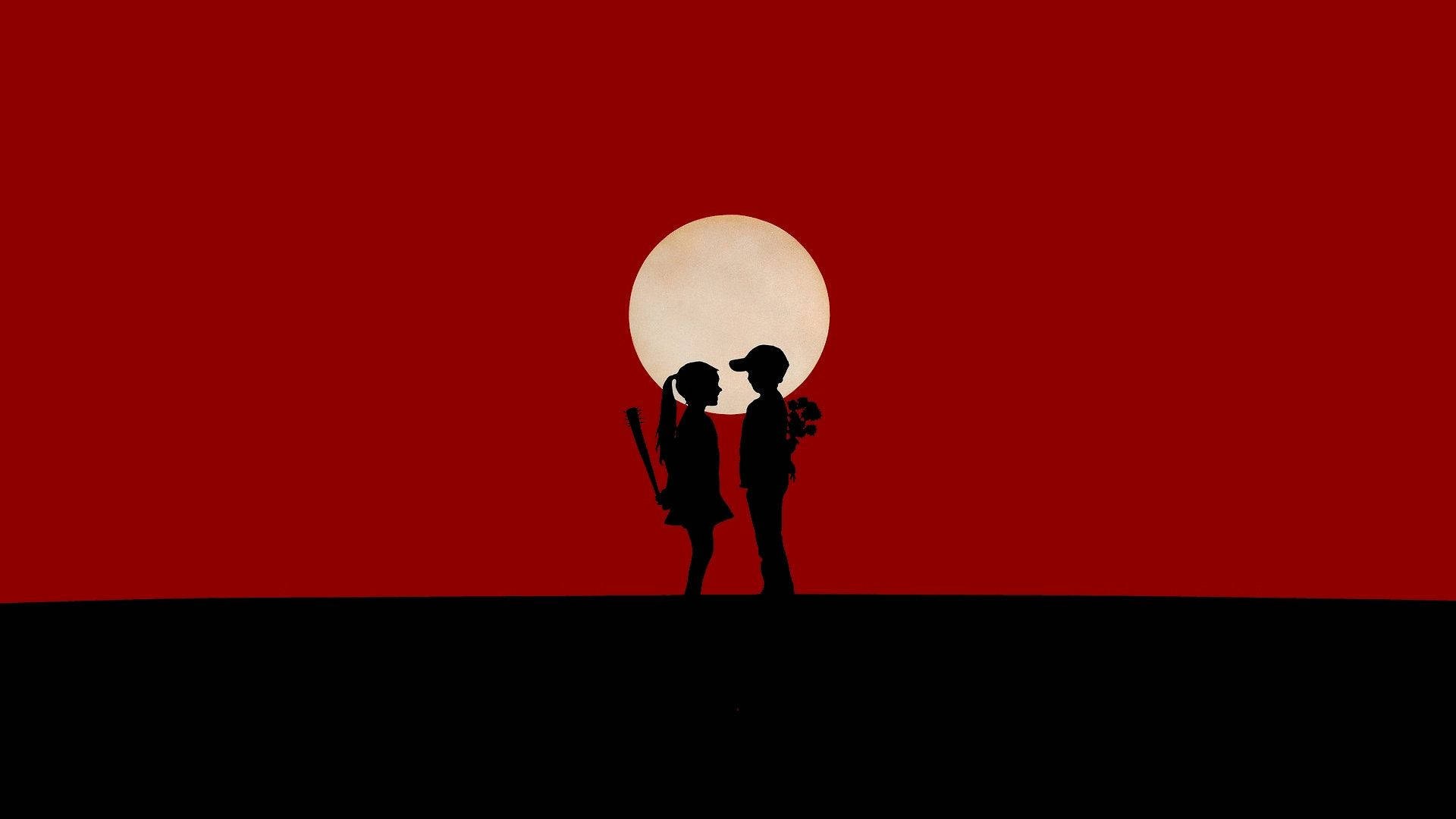 Red Dope, glowing full moon, deep red sky, Full HD Desktop Wallpaper