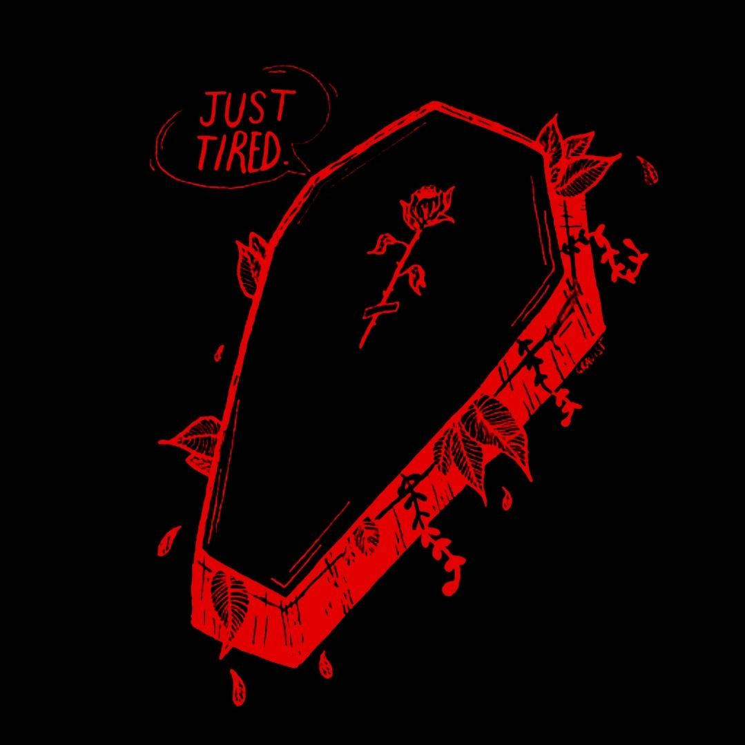 Red Dope, red illustrated coffin, rose, SD Desktop Wallpaper