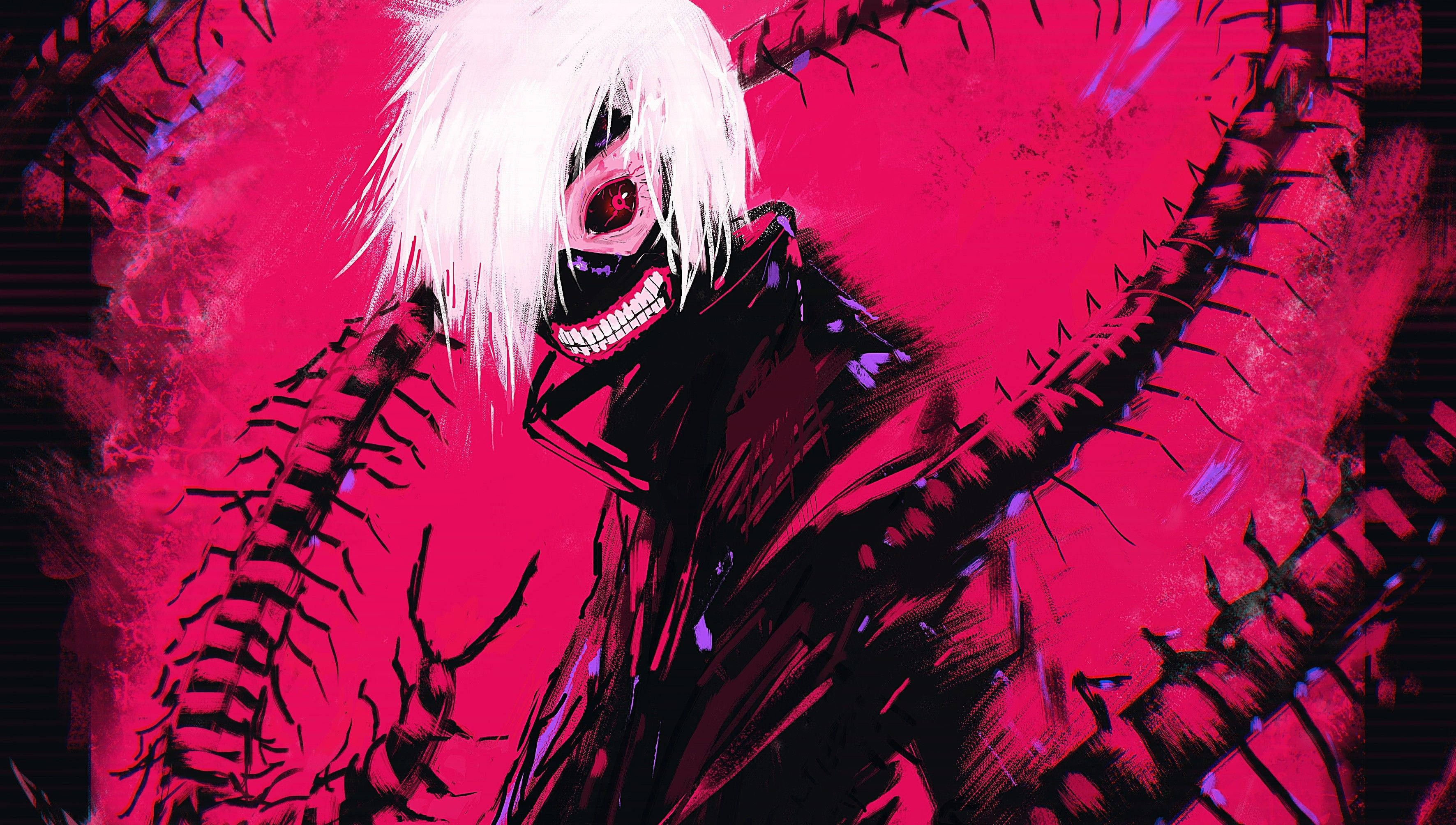 Red Dope, white hair, stitched grin, 2K Desktop Wallpaper