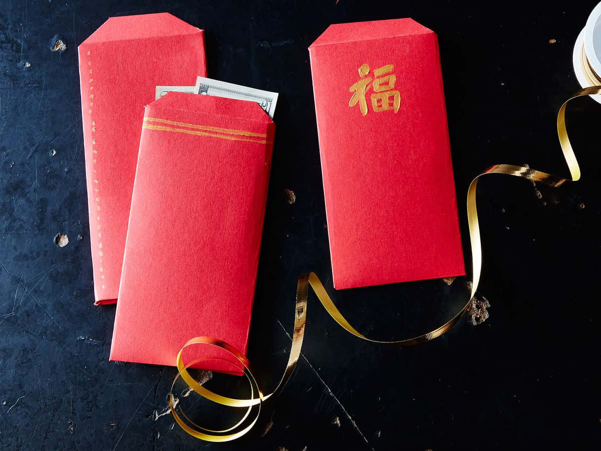Red Envelope, gold trim, 福, SD Desktop Wallpaper