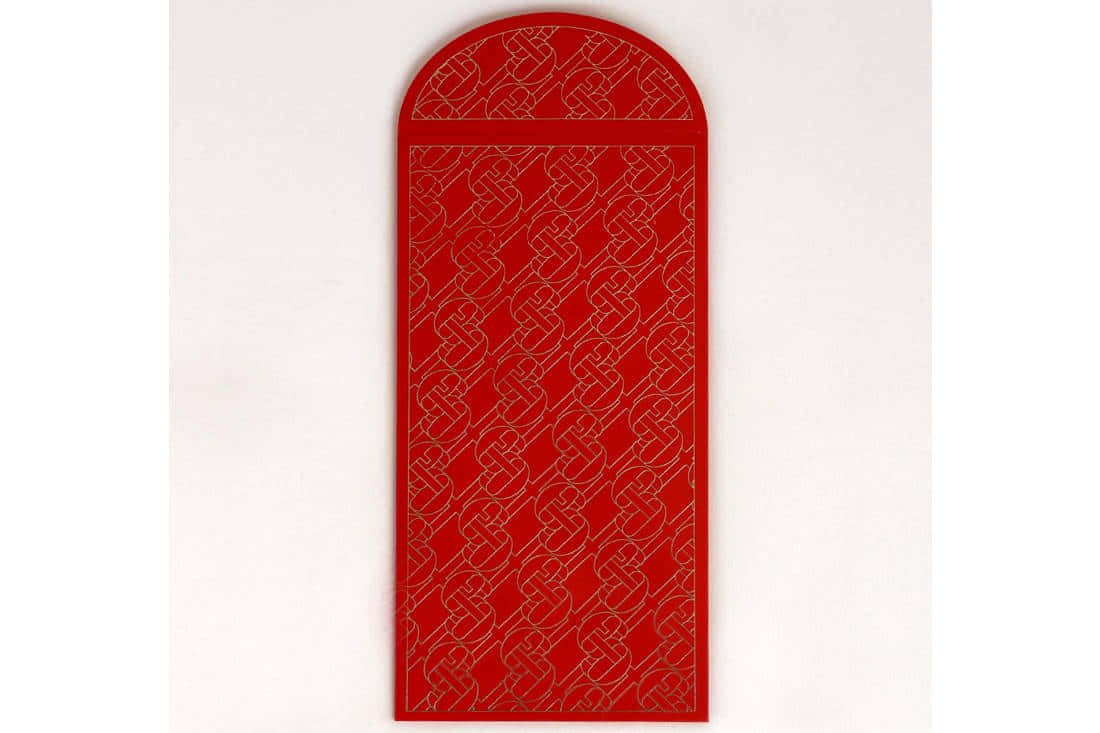 Red Envelope, gold interlocking knot patterns, plain white background, SD Desktop Wallpaper