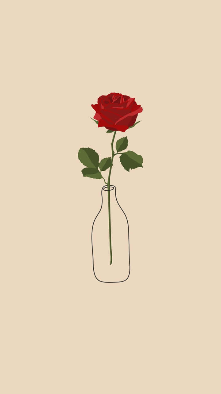 red flower aesthetic, red rose, minimalist outlined vase, SD Phone Wallpaper