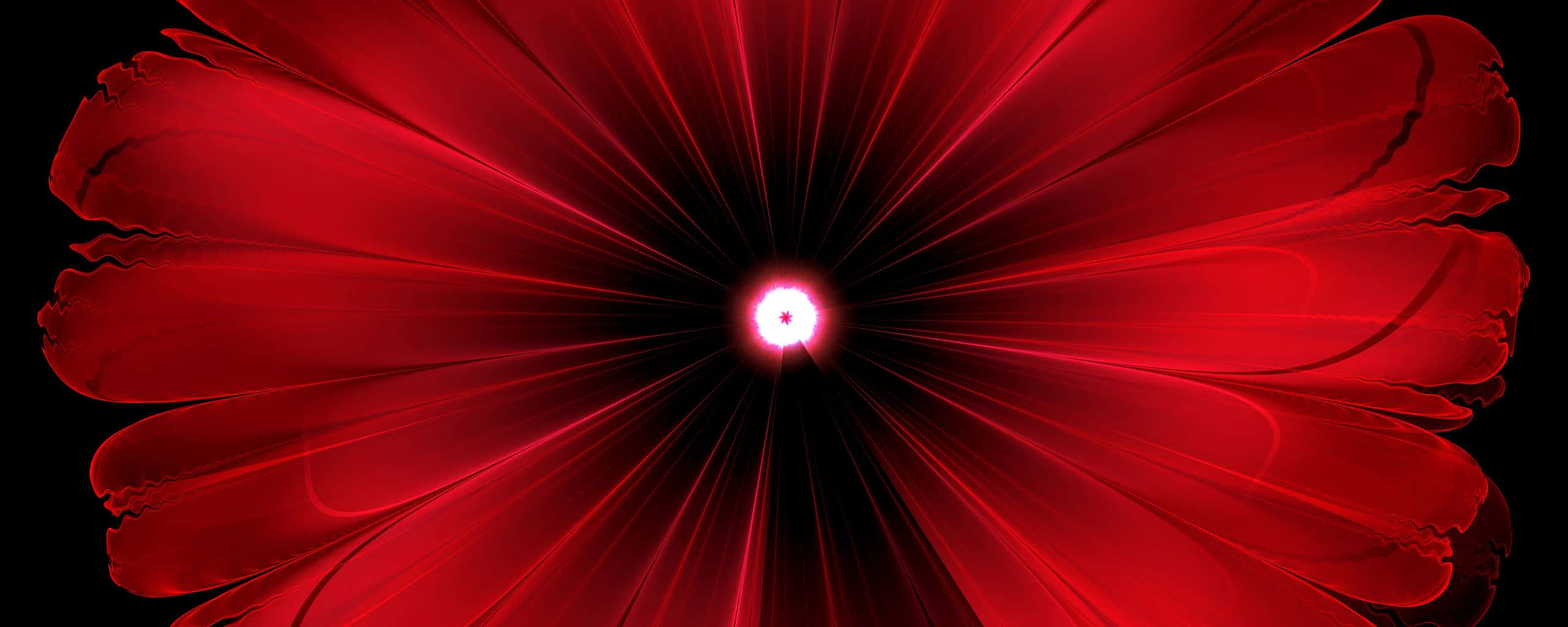 red ultra wide hd, glowing center, abstract flower, 2K Desktop Wallpaper