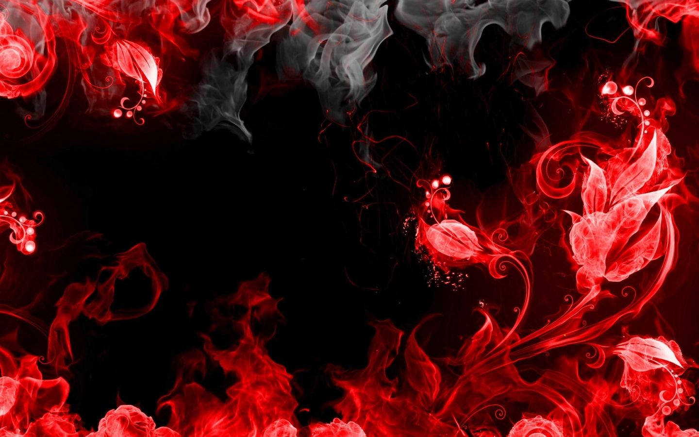 Fiery Red Flowers, vibrant red, gray smoke, HD Desktop Wallpaper