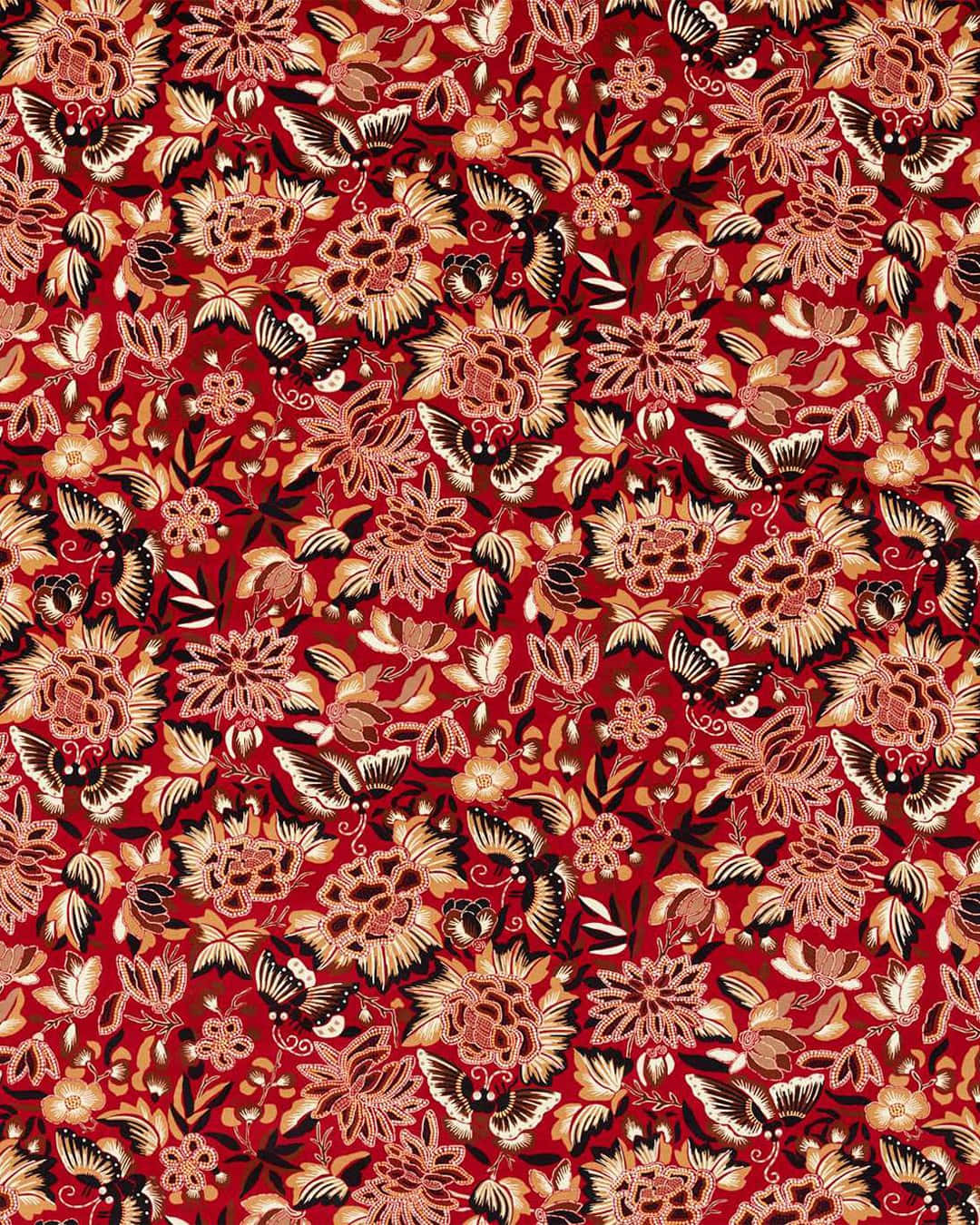 intricate floral pattern, red background, golden floral motifs, HD Phone Wallpaper