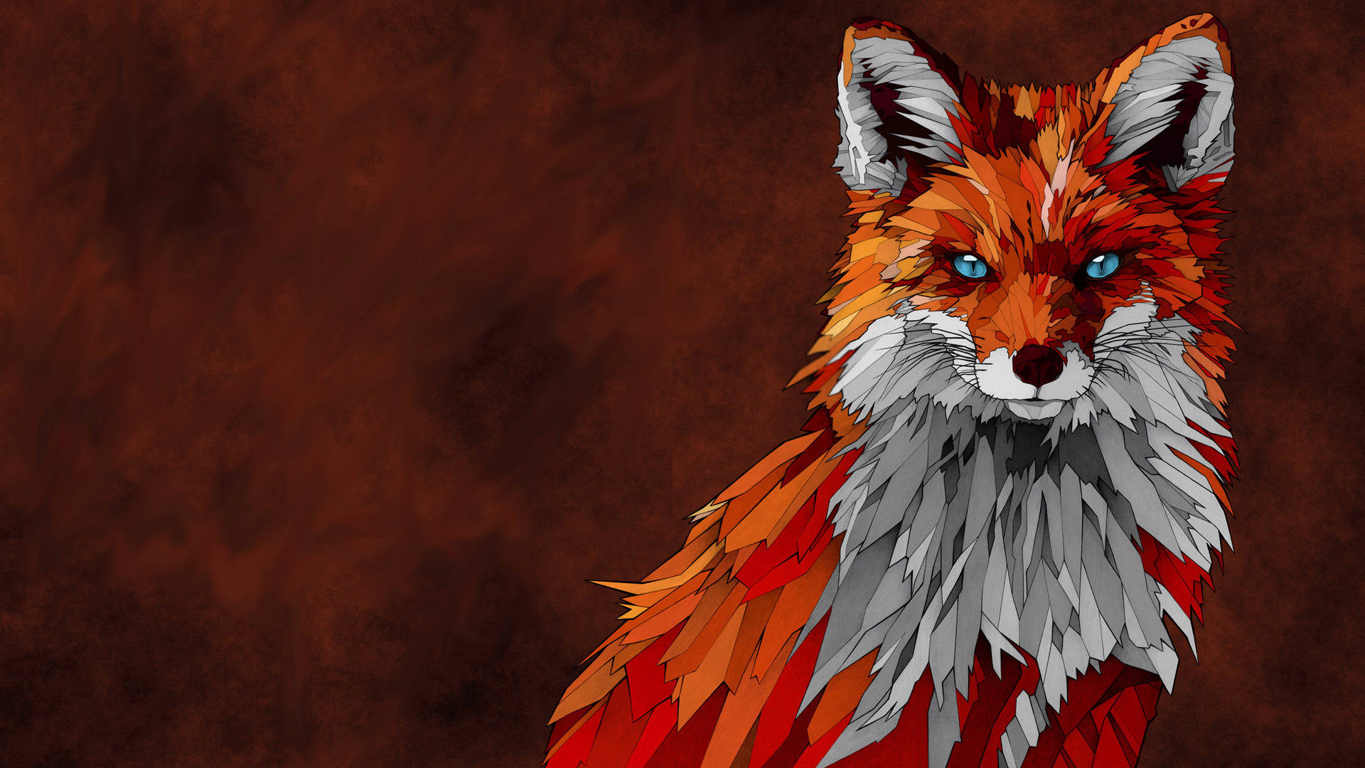 red fox, vibrant orange and gray fur, piercing blue eyes, Full HD Desktop Wallpaper