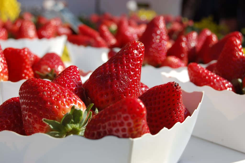 Red Fruit, strawberries, green tops, SD Desktop Wallpaper