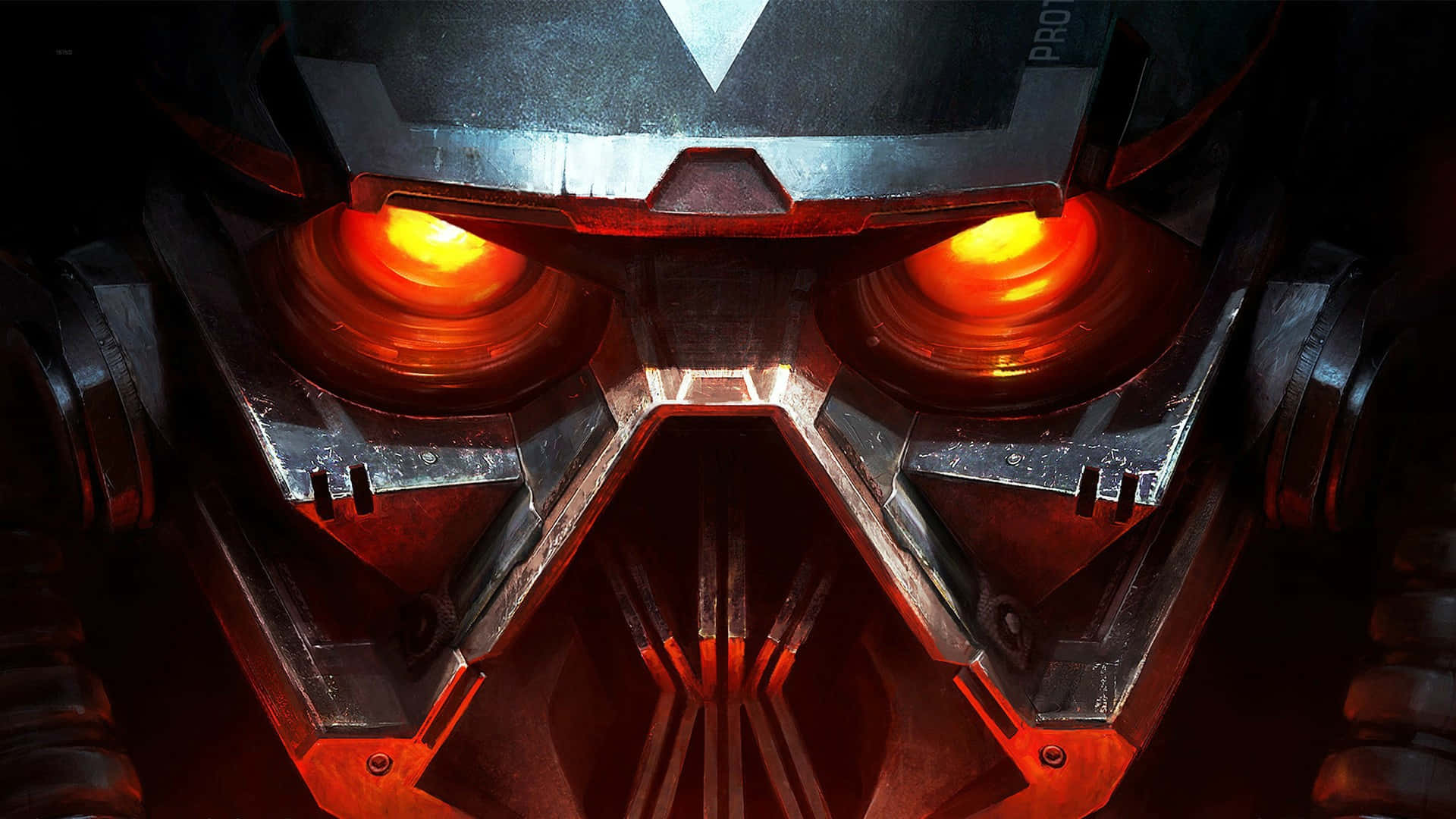 Red Gaming, robotic creature, glowing orange eyes, Full HD Desktop Wallpaper