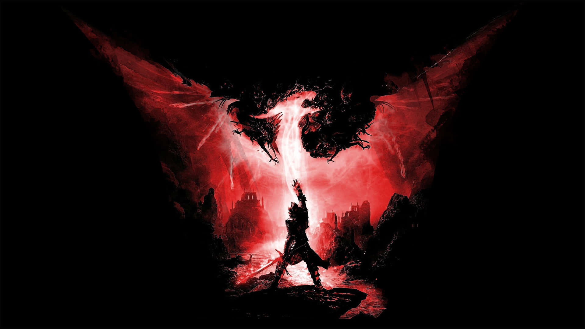 Red Gaming, lone warrior, colossal red-winged demon, Full HD Desktop Wallpaper