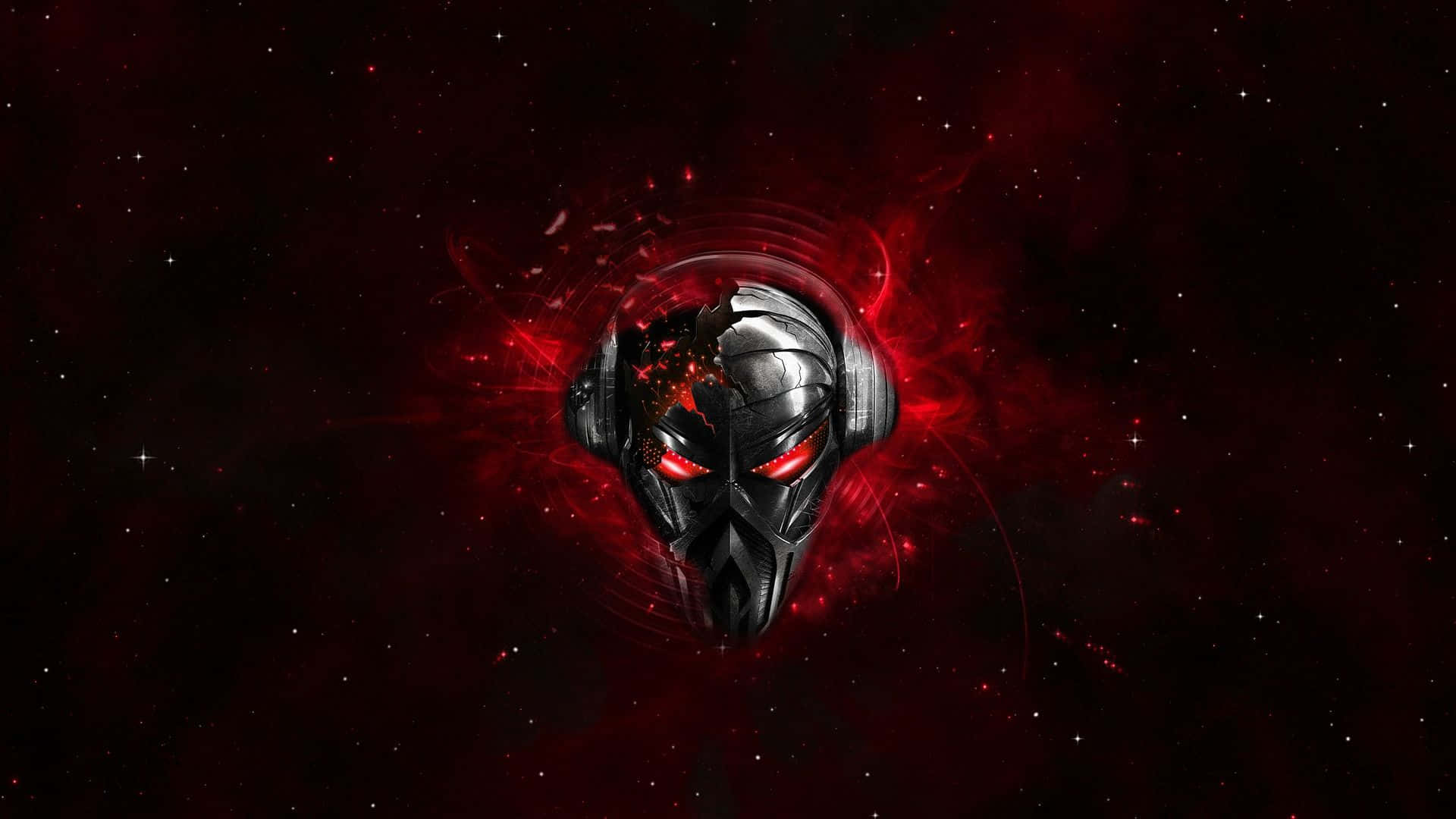 red and black skull, glowing red eyes, swirling red energy, Full HD Desktop Wallpaper
