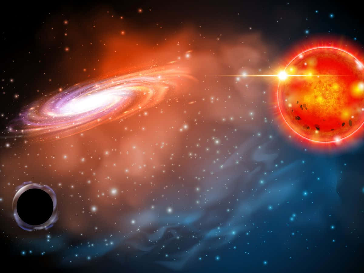Red Giant, glowing red star, spiral galaxy, SD Desktop Wallpaper