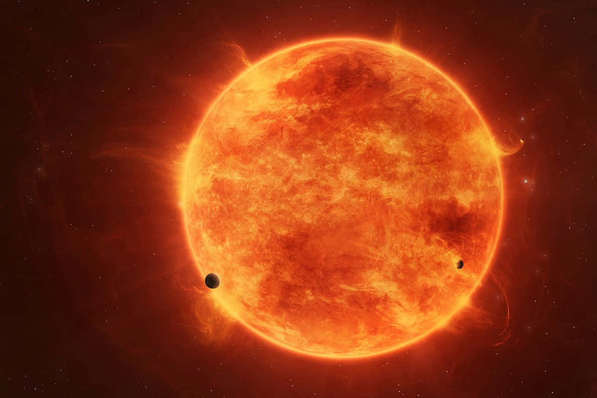 Red Giant, fiery orange-red star, two small planets, SD Desktop Wallpaper
