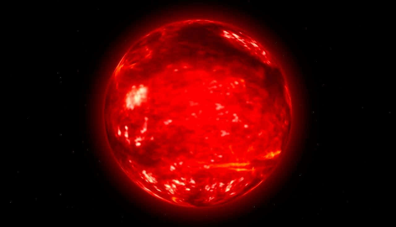 Red Giant, fiery red sun, glowing solar flares, HD Desktop Wallpaper