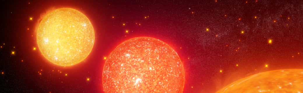 Red Giant, three glowing suns, fiery energy, SD Desktop Wallpaper