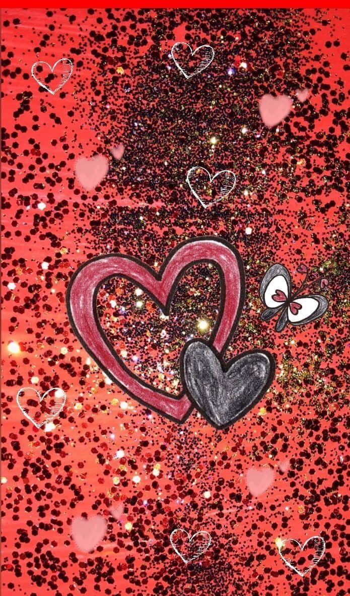 Red Glitter, glittery red background, hand-drawn hearts, SD Phone Wallpaper
