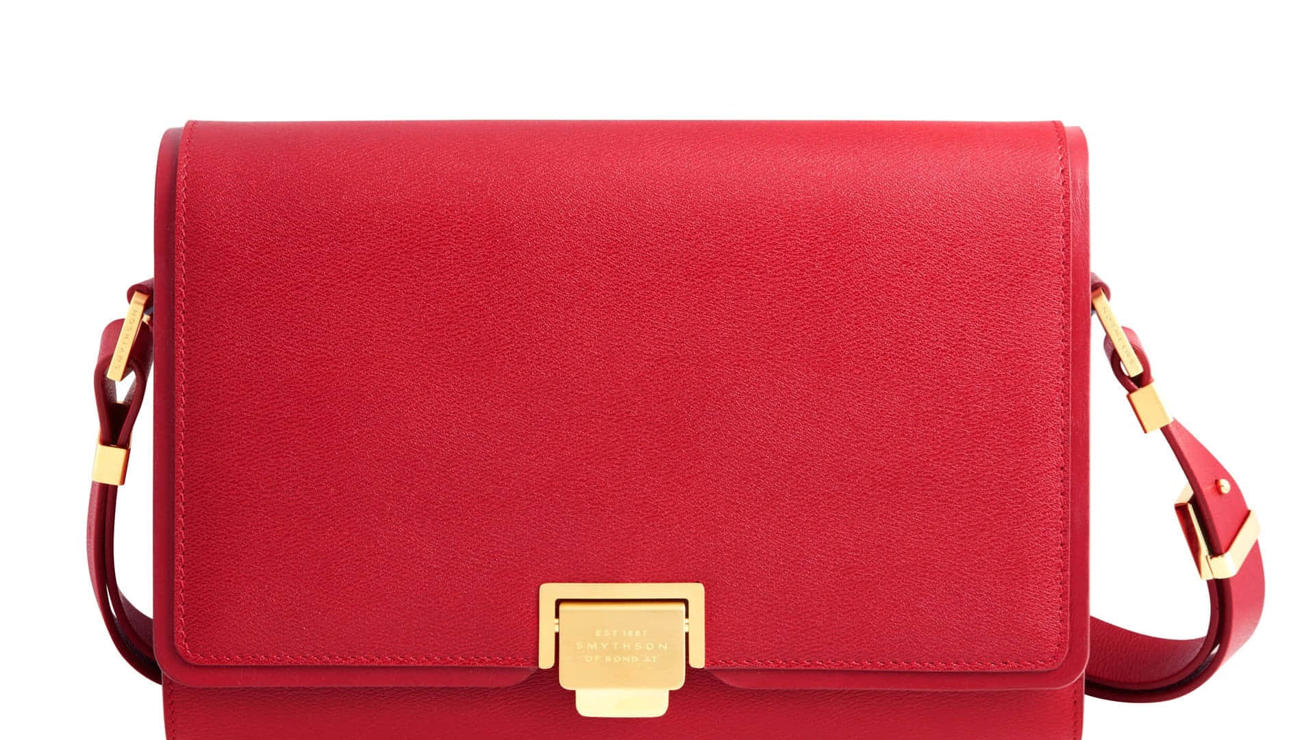 red handbag, leather satchel, gold-tone hardware, Full HD Desktop Wallpaper