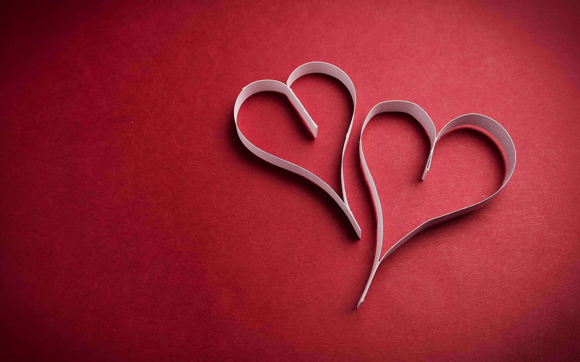 Red Heart, paper hearts, white strips, Full HD Desktop Wallpaper