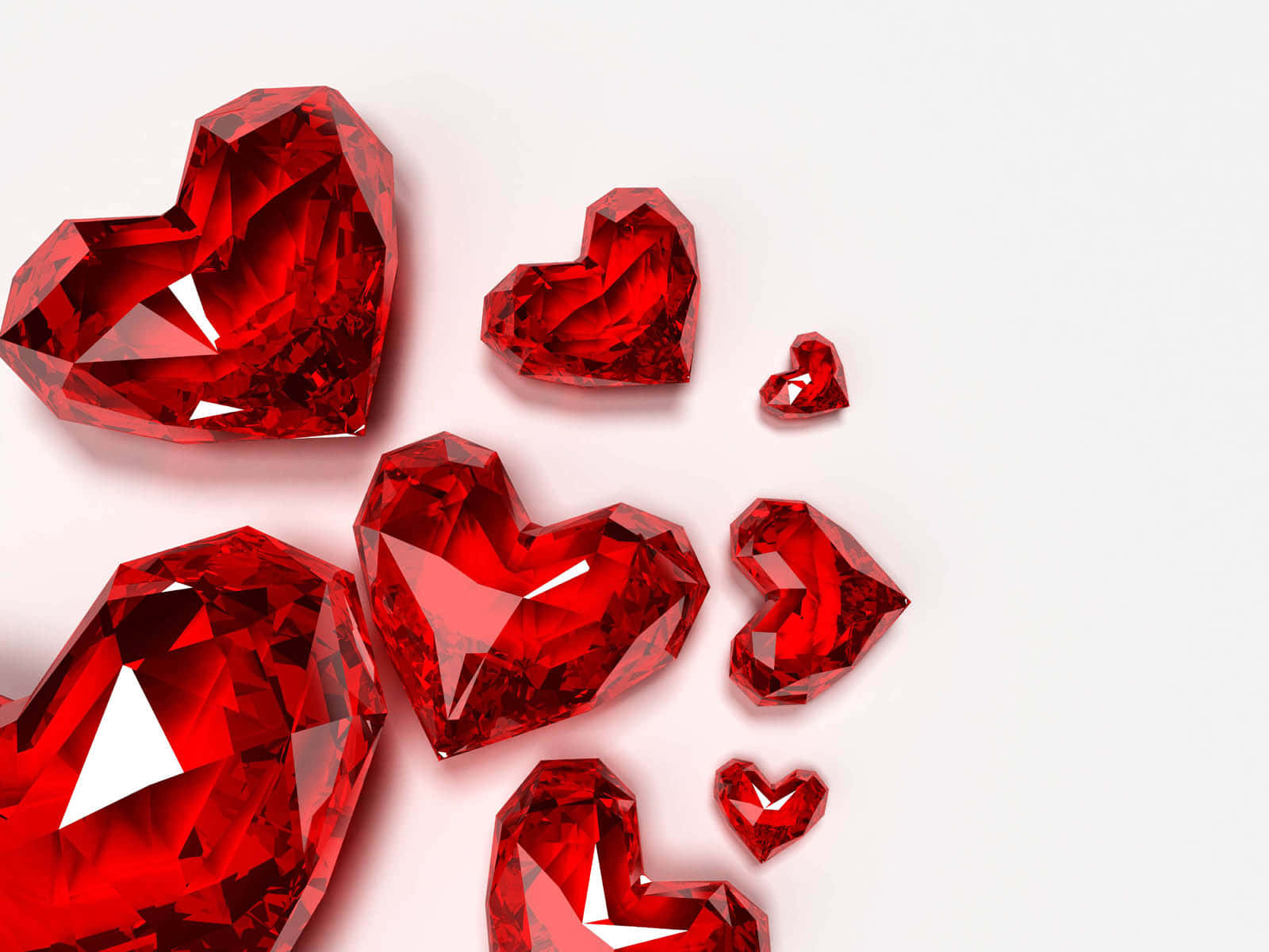 Red Heart, glossy red heart-shaped gemstones, soft white background, HD Desktop Wallpaper