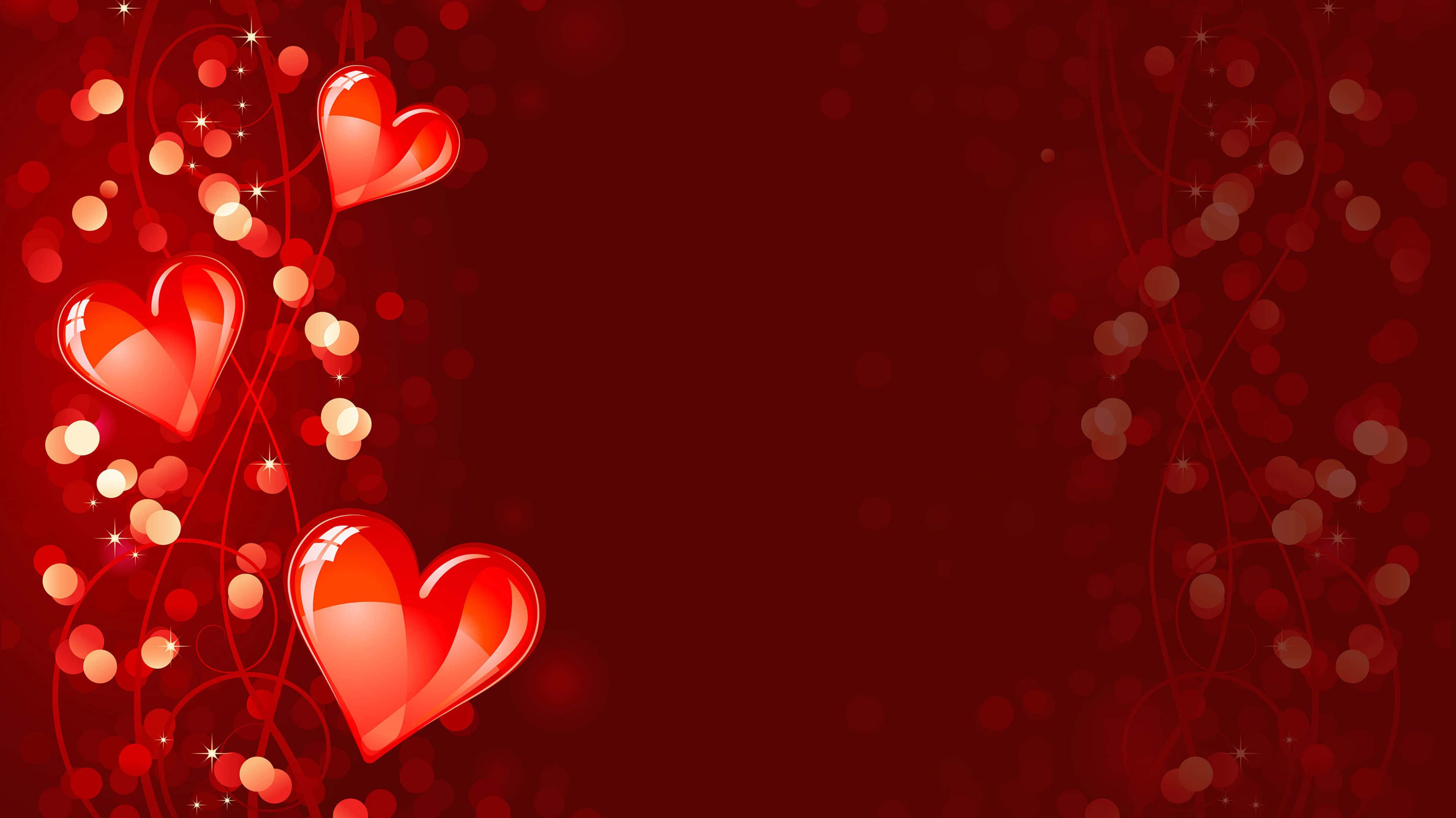 Red Heart, glossy red hearts, swirling vines, 4K Desktop Wallpaper