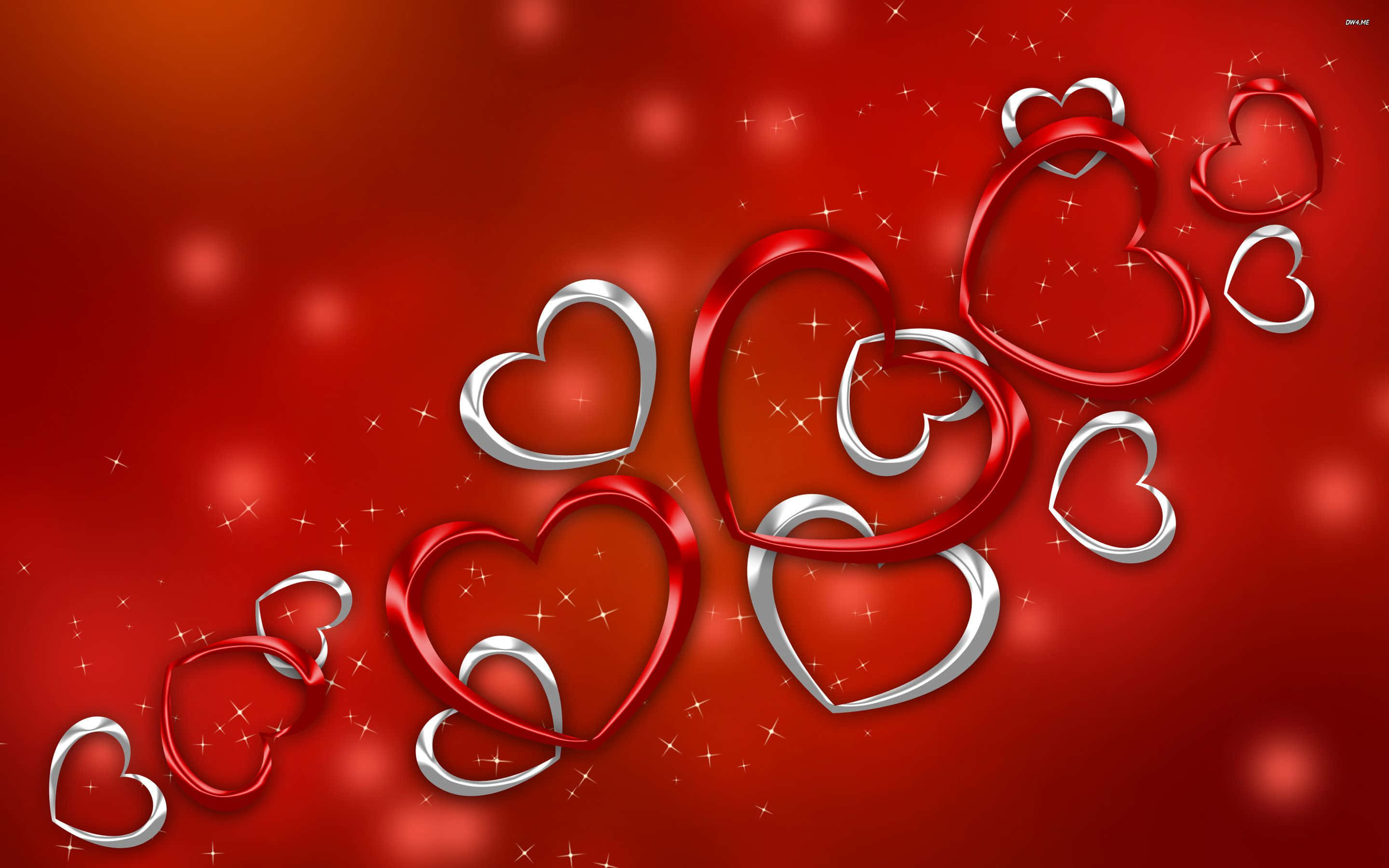 Red Heart, shiny red, silver hearts, 2K Desktop Wallpaper