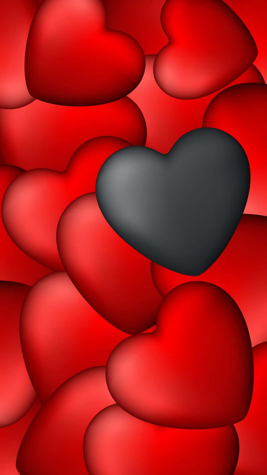matte black heart, glossy red hearts, sea of hearts, HD Phone Wallpaper