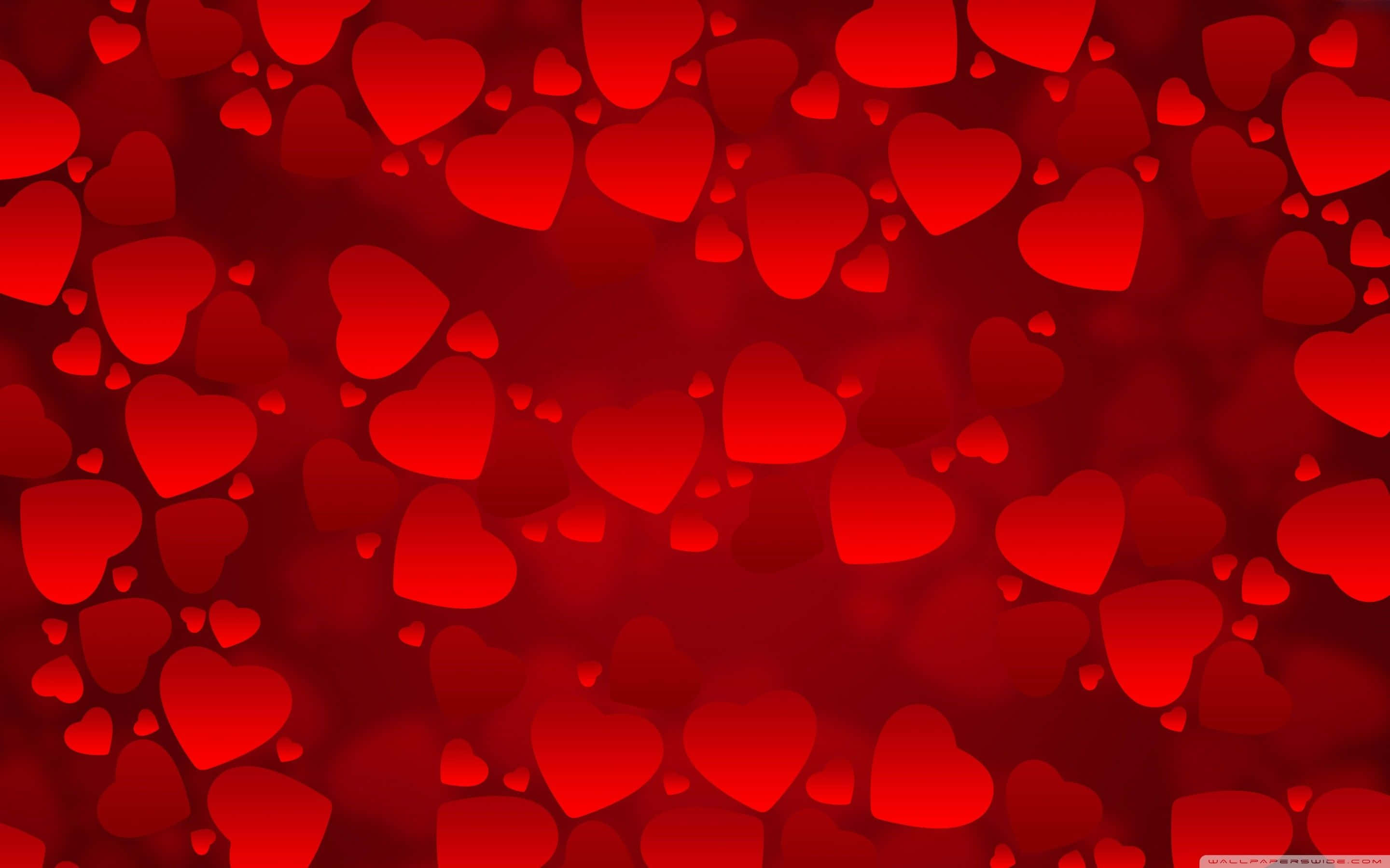 red heart, vibrant red background, glowing hearts, 2K Desktop Wallpaper
