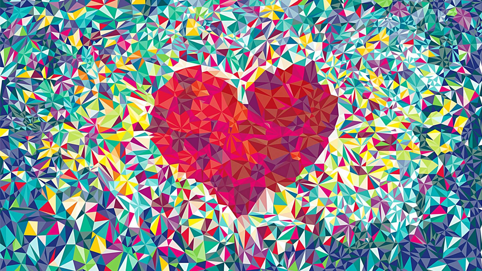 Tumblr Valentines Day, colorful red heart mosaic, vibrant geometric heart, Full HD Desktop Wallpaper