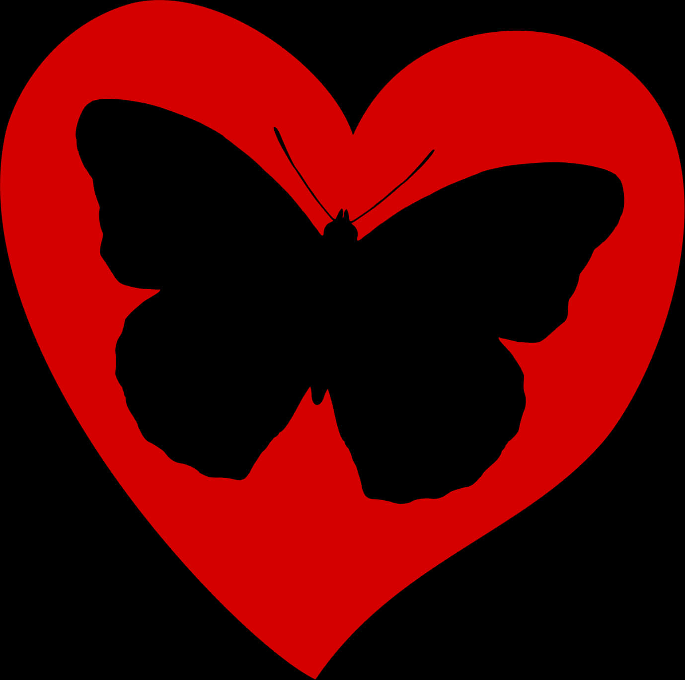 butterfly silhouette, vivid red heart, stark black background, HD Desktop Wallpaper
