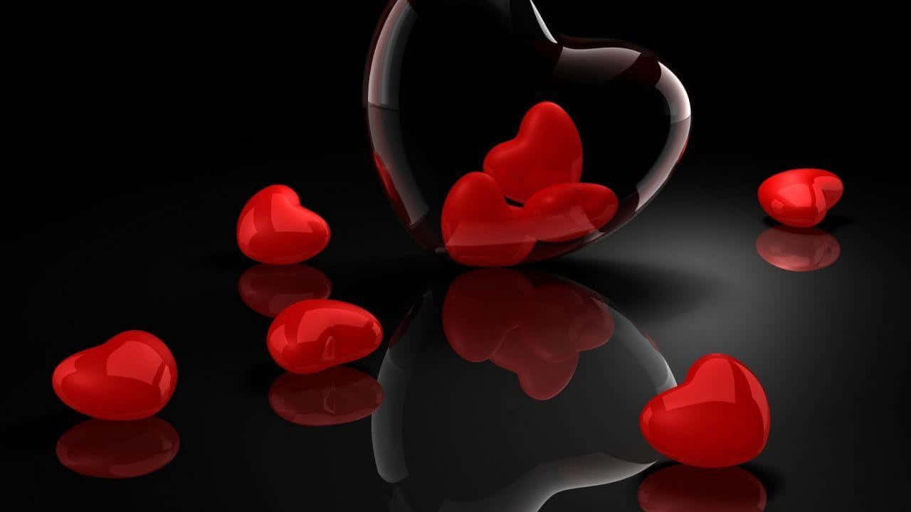Red Heart, glossy red hearts, heart-shaped vessel, HD Desktop Wallpaper