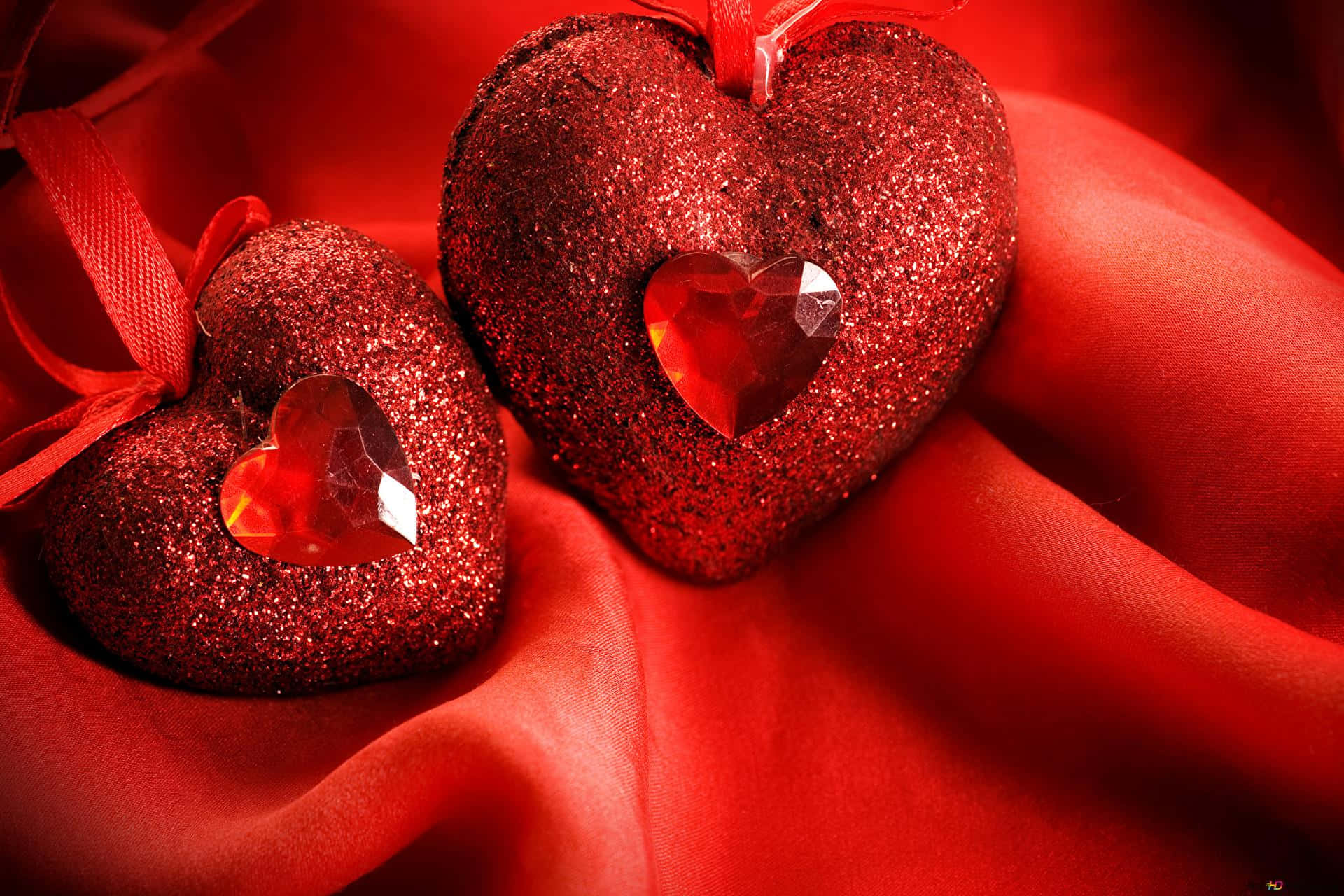 Red Heart, glittery red heart ornaments, crystal hearts, Full HD Desktop Wallpaper
