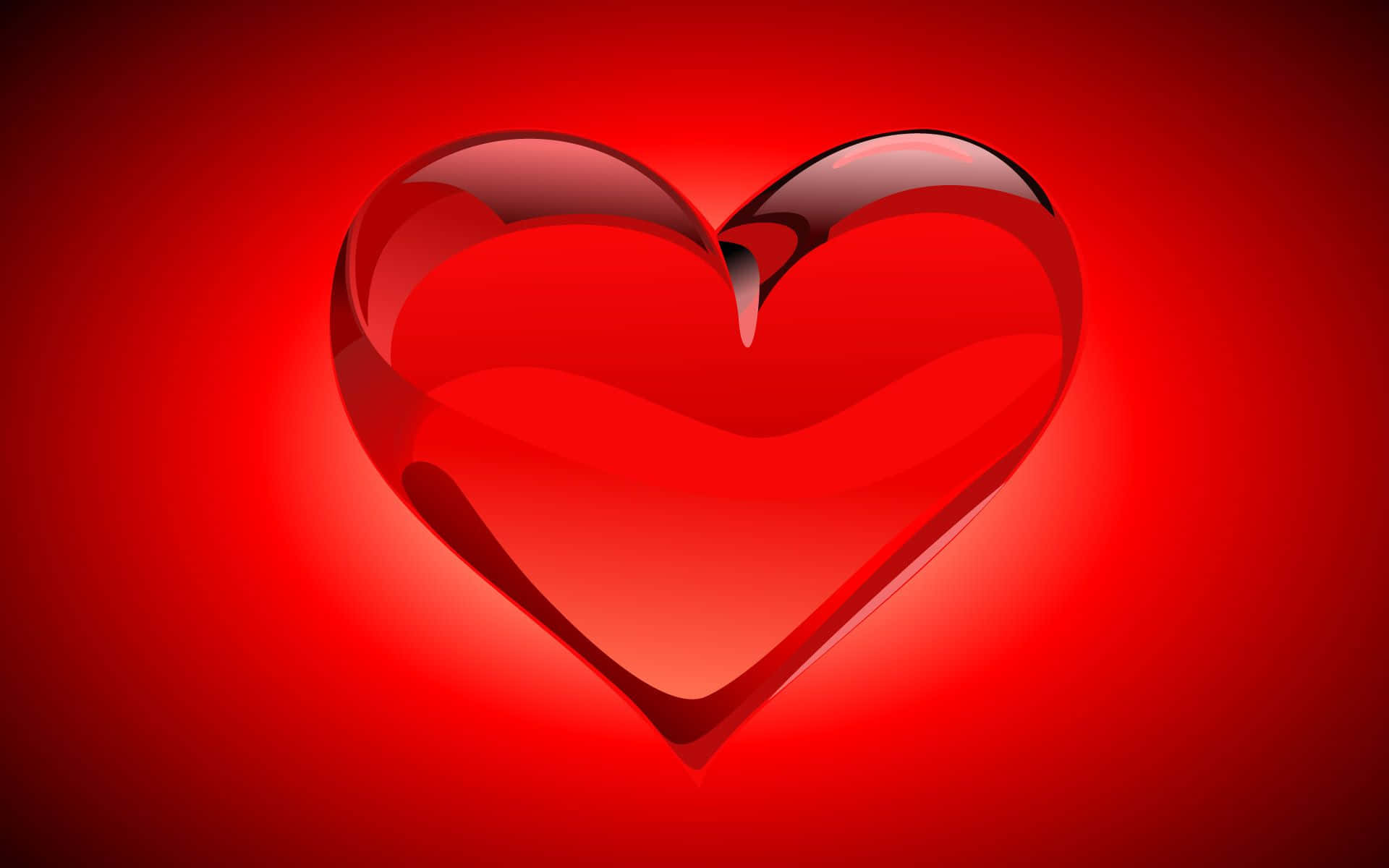 Red Heart, glossy red heart-shaped glass object, gradient red background, Full HD Desktop Wallpaper