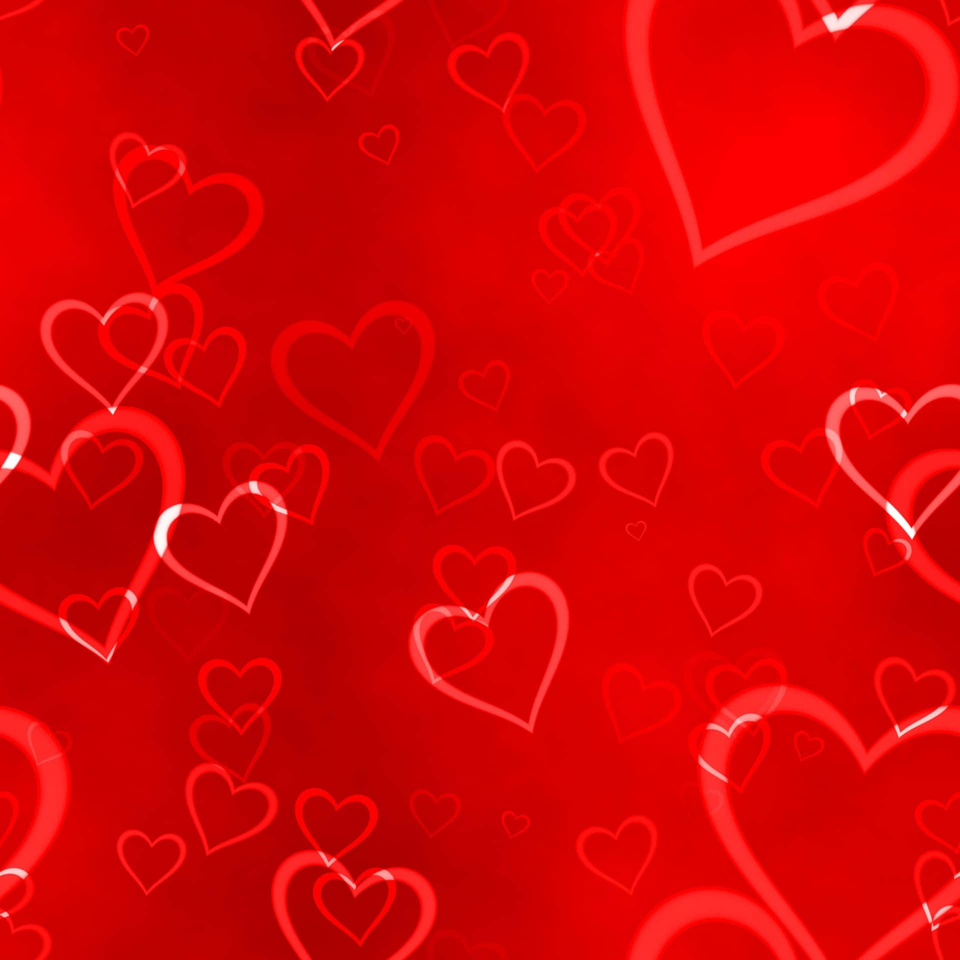 Red Heart, vibrant red background, glowing translucent heart outlines, Full HD Desktop Wallpaper