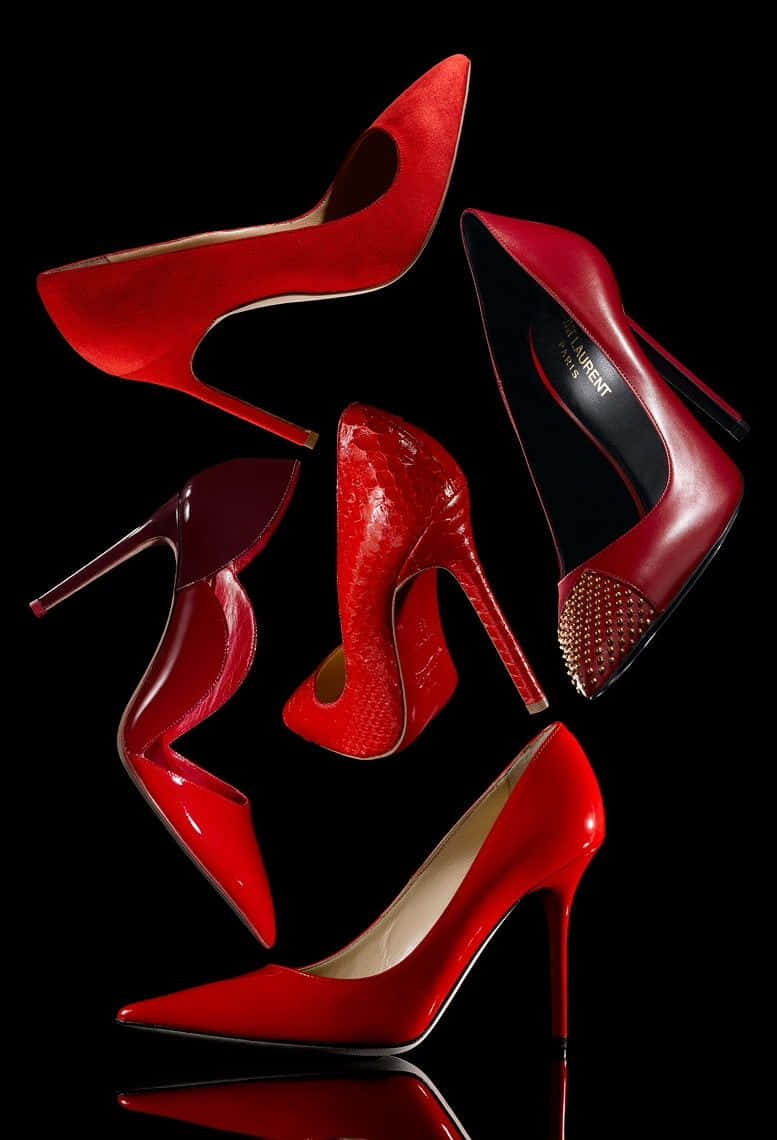 red high heels, glossy reflections, stark black background, SD Phone Wallpaper