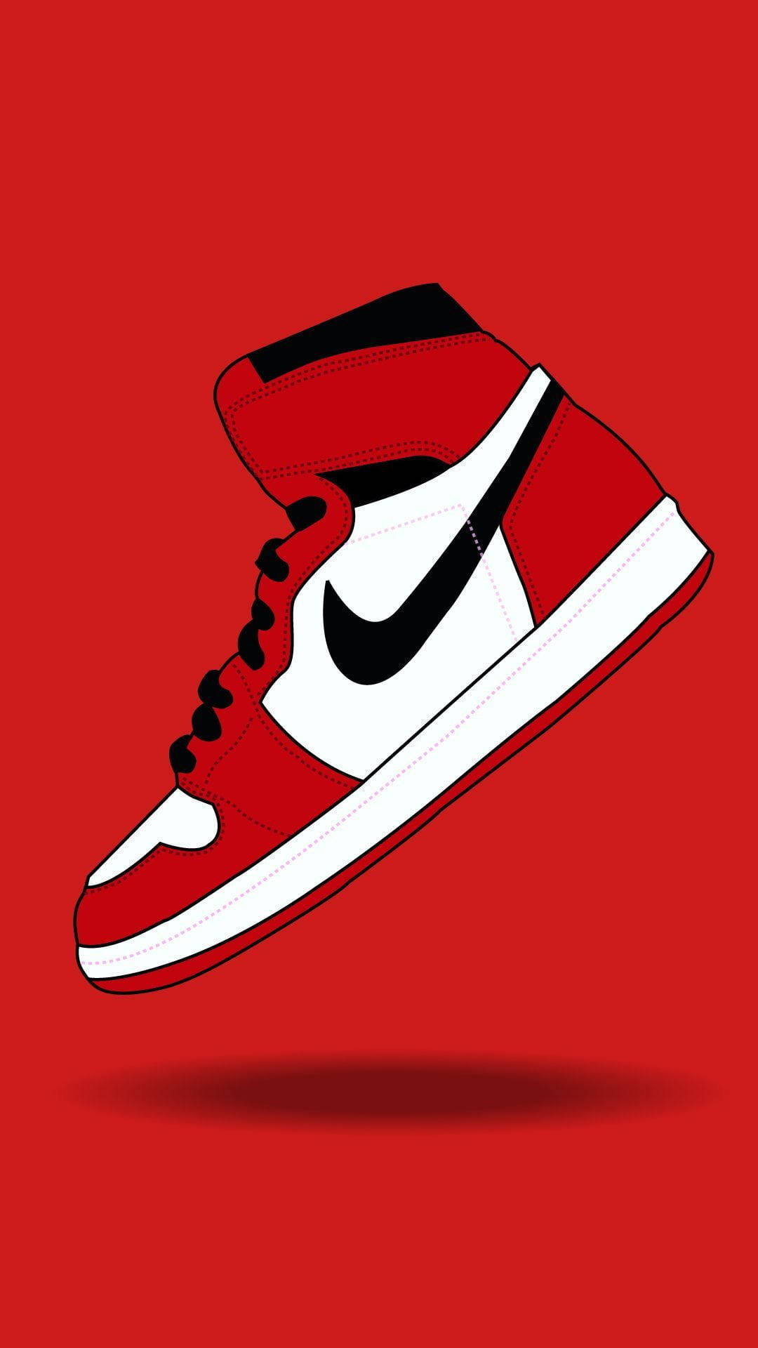 Red High Cartoon Nike Shoes, red and white high-top sneaker, black accents, Full HD Phone Wallpaper