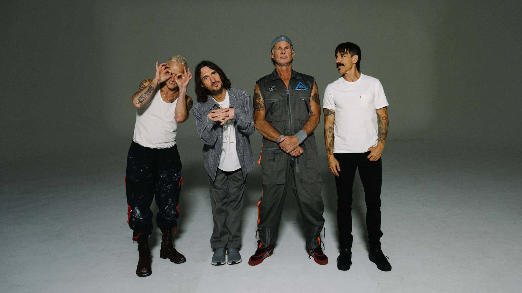 Red hot chili peppers, white background, gray studio backdrop, Full HD Desktop Wallpaper