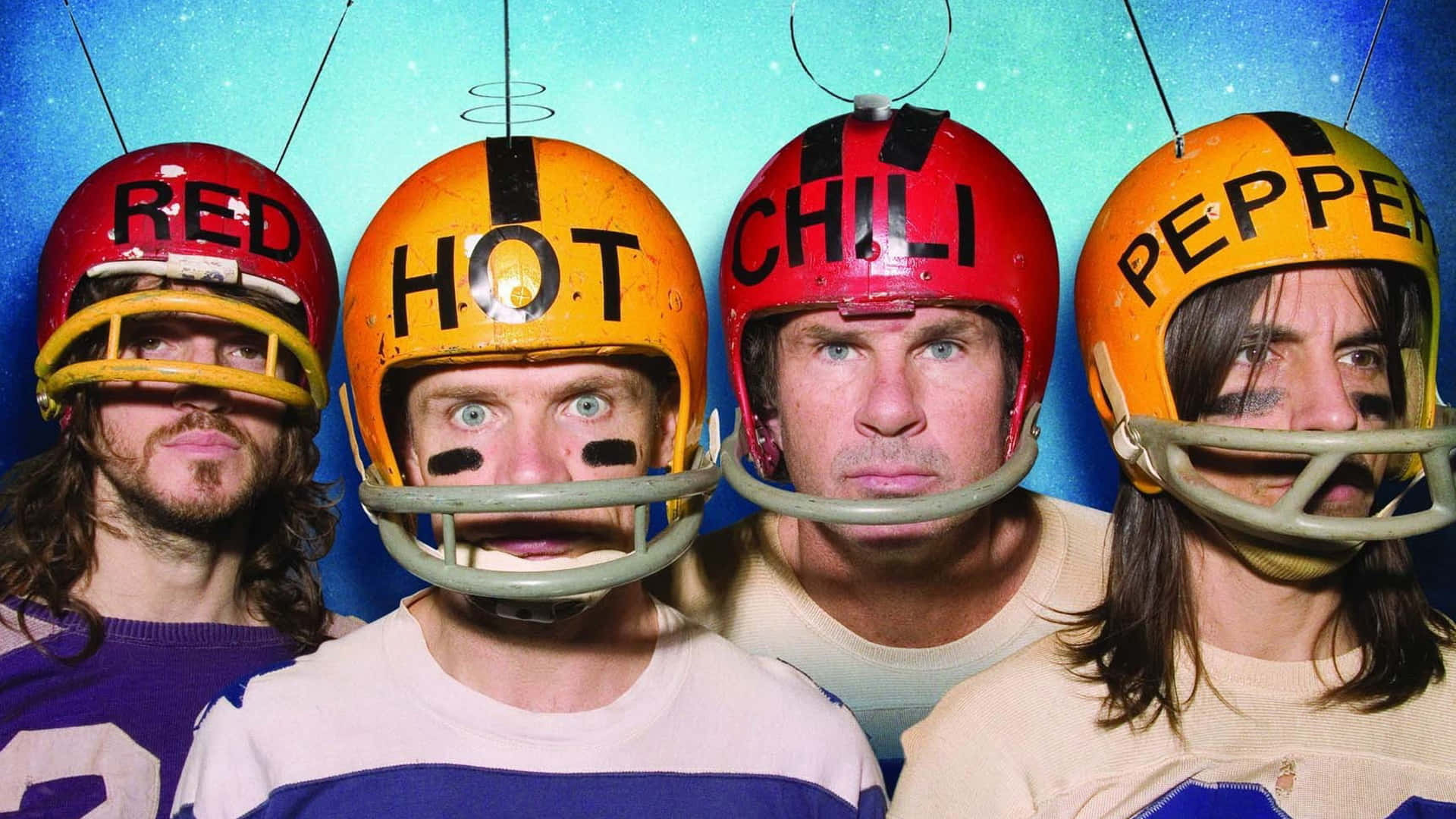 red hot chili peppers, football helmets, red, Full HD Desktop Wallpaper