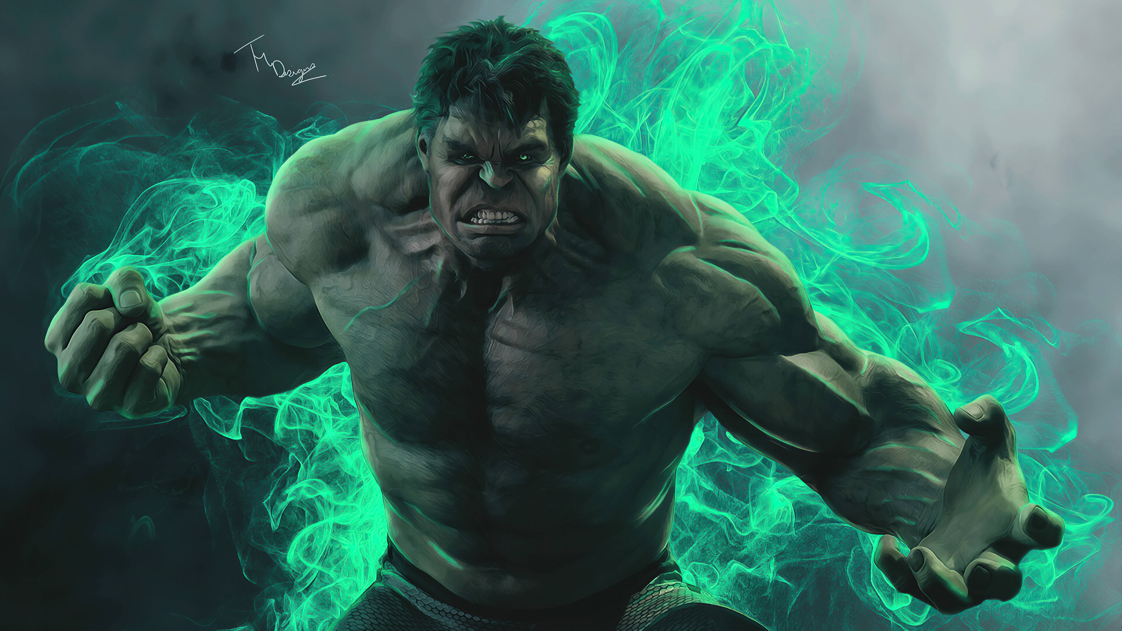 Hulk, neon green, glowing green energy, 4K Desktop Wallpaper