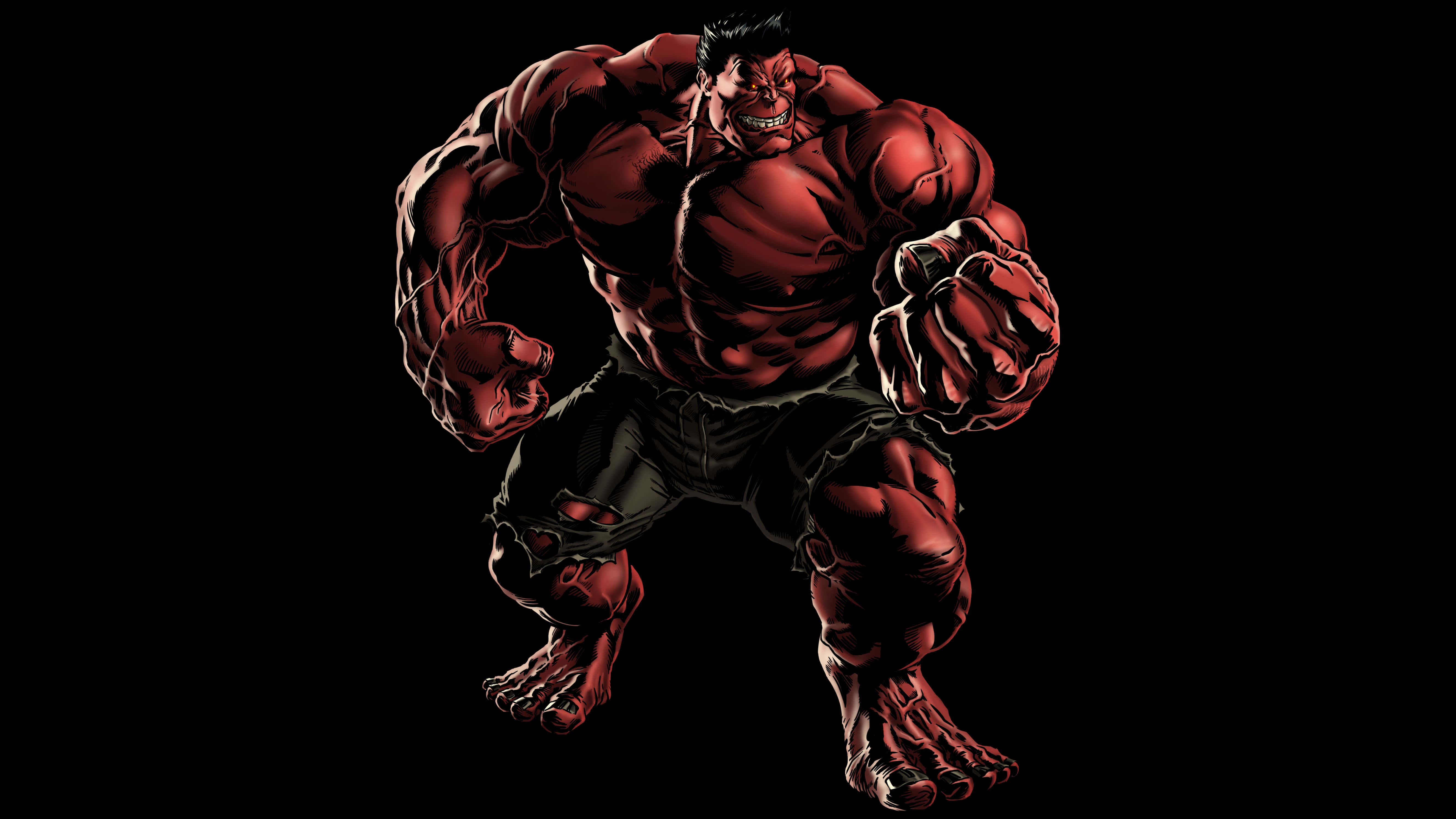 Red Hulk, power stance, glowing eyes, 5K Desktop Wallpaper