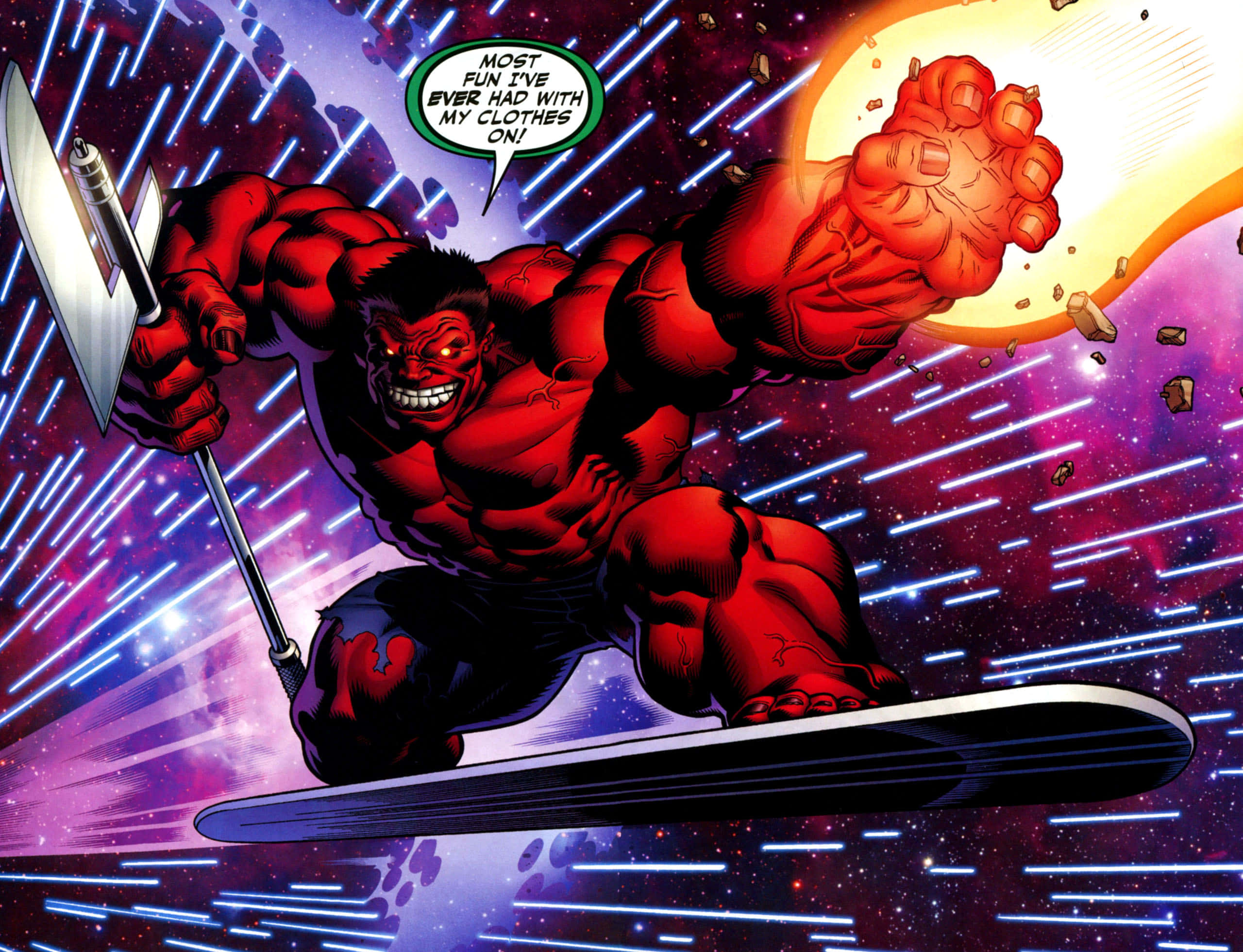 Red Hulk, cosmic waves, sword, 2K Desktop Wallpaper