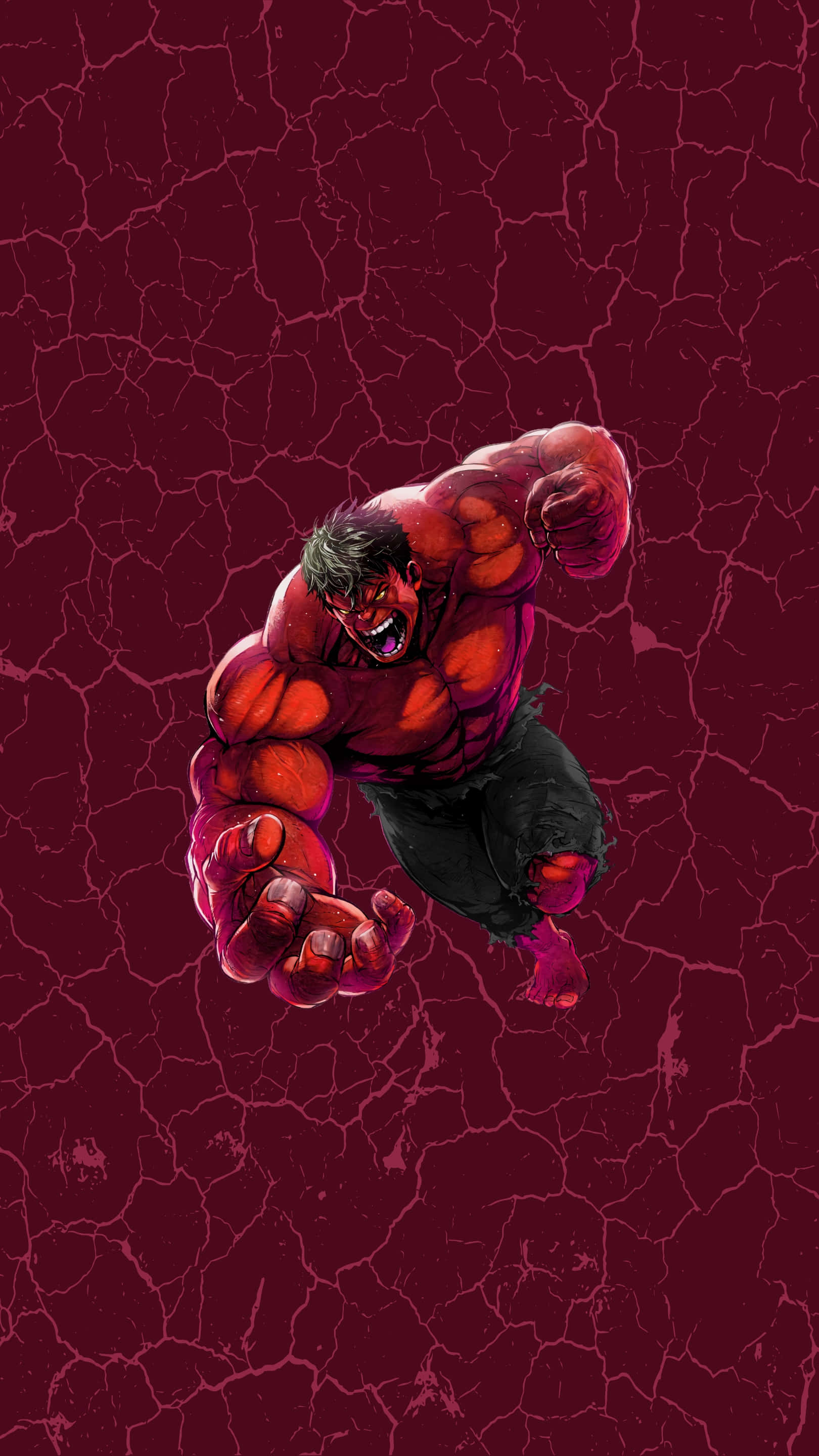 Red Hulk, roars, clenched fists, 2K Phone Wallpaper