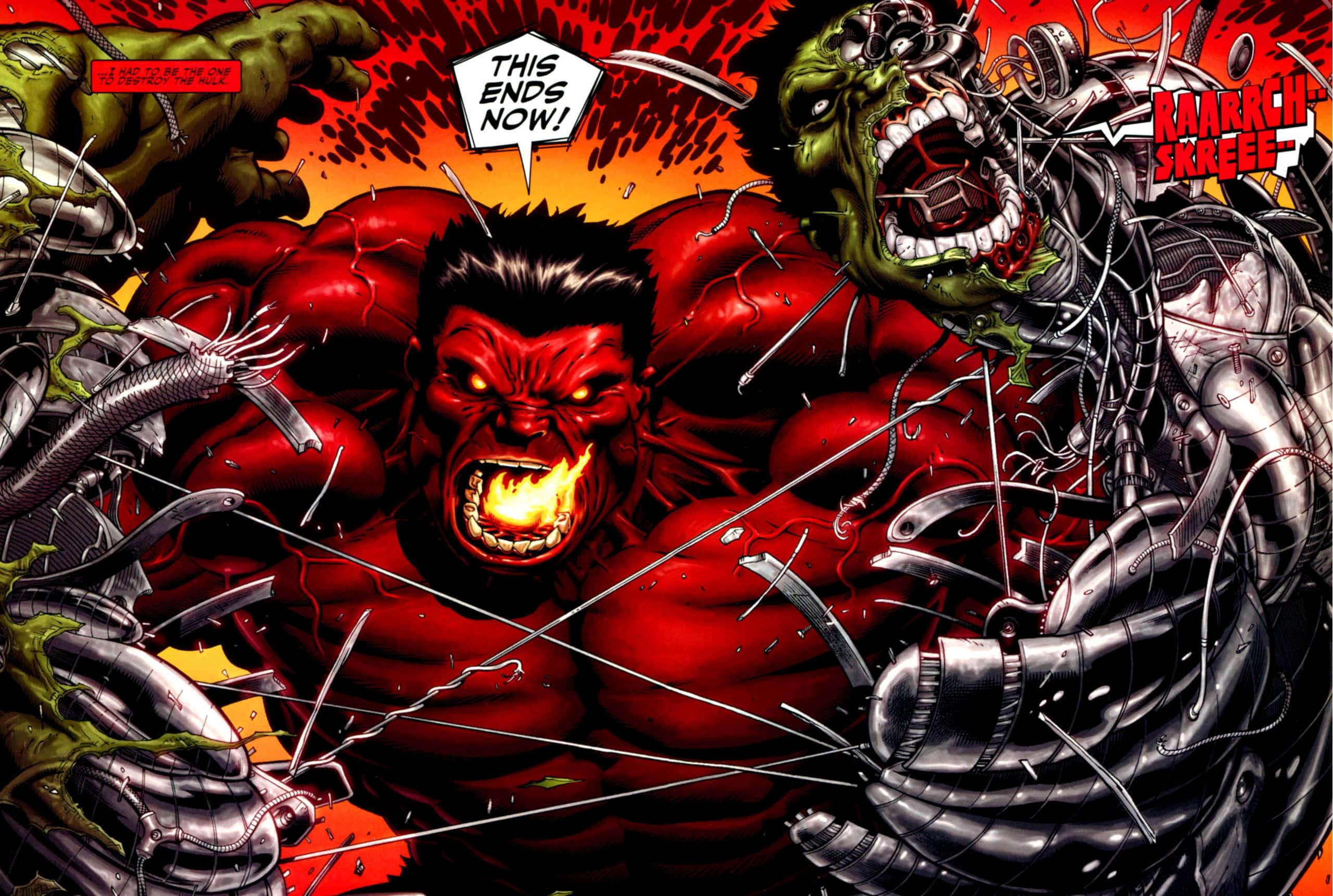 Red Hulk, Green Hulk, mechanical green monster, 2K Desktop Wallpaper