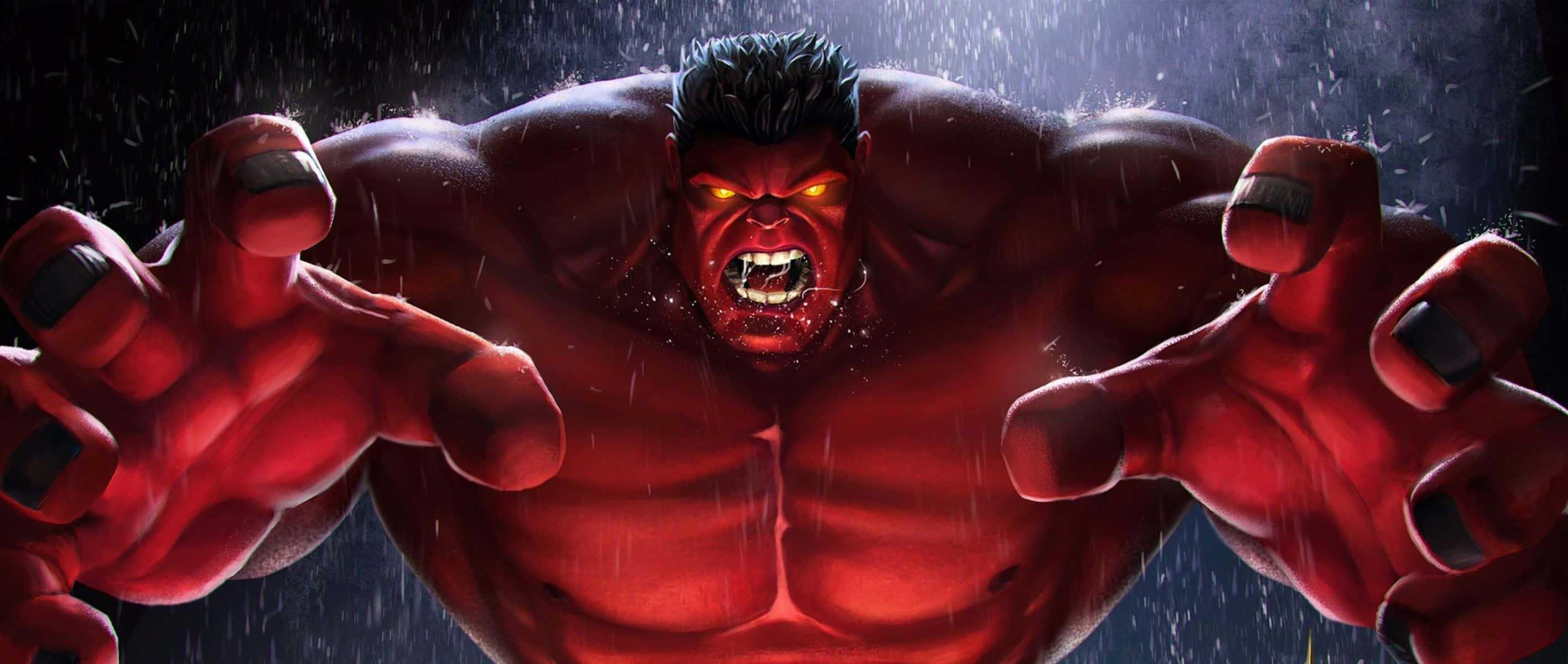 Red Hulk, glowing eyes, clenched fists, 2K Desktop Wallpaper