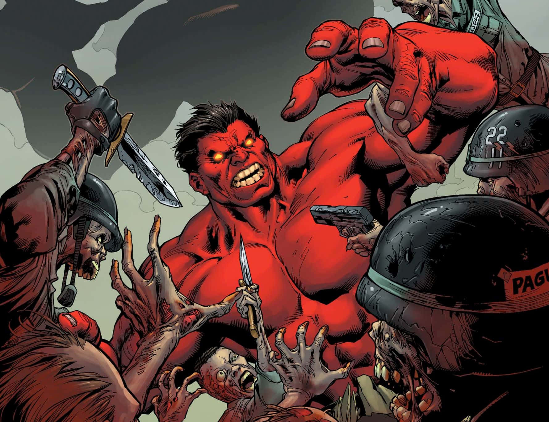 Red Hulk, Hulk, armed soldiers, HD Desktop Wallpaper