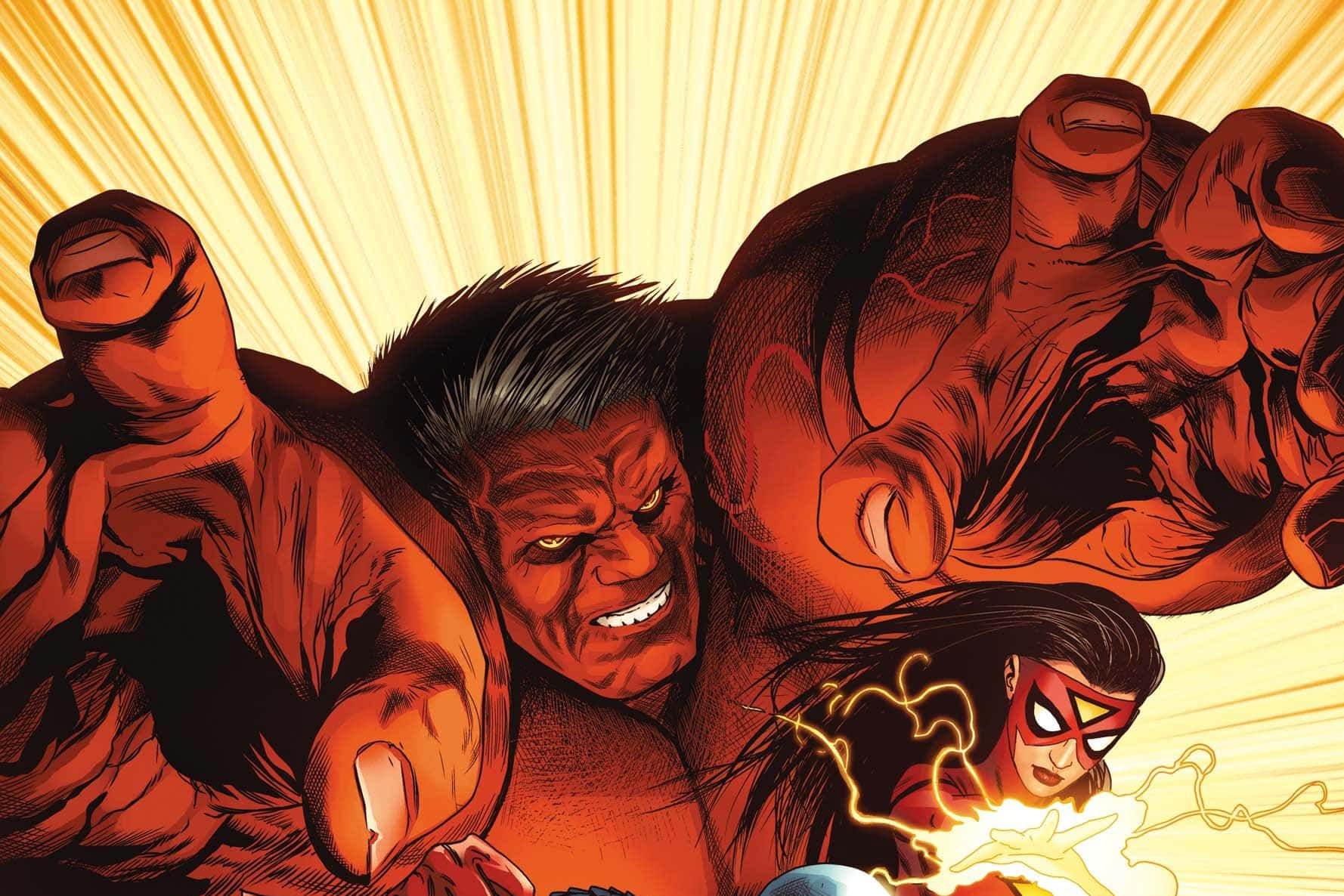 Red Hulk, glowing eyes, clenched fists, HD Desktop Wallpaper