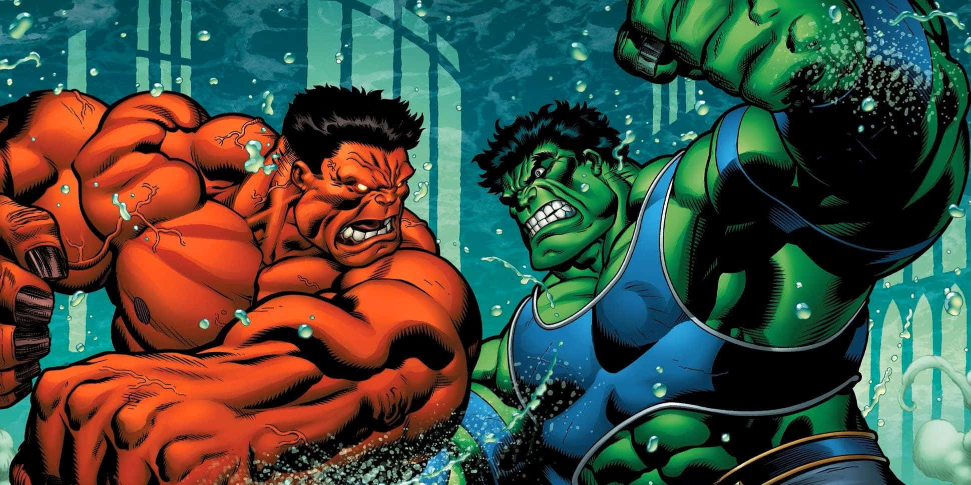 Red Hulk, Green Hulk, underwater, Full HD Desktop Wallpaper