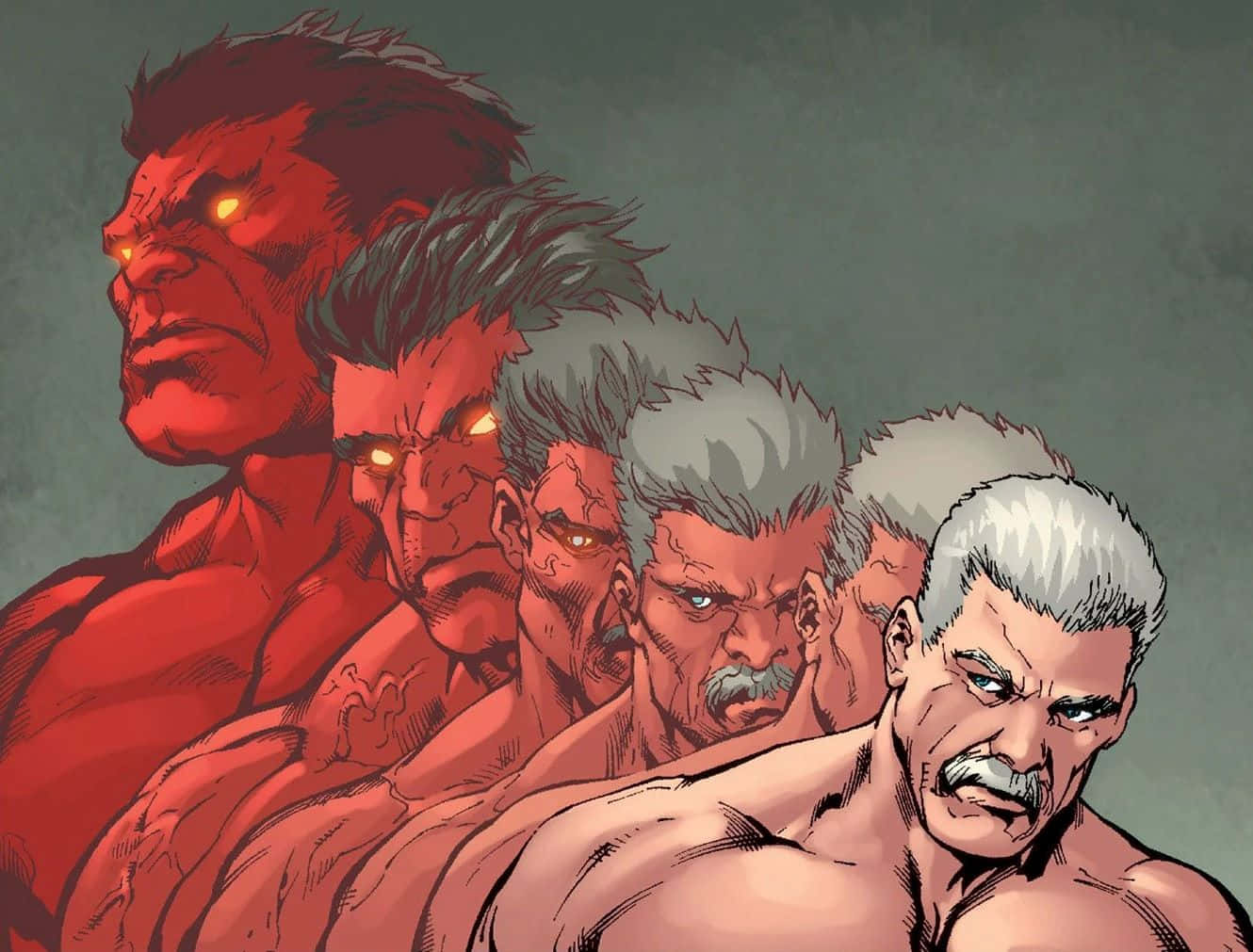 Red Hulk, glowing orange eyes, red skin, HD Desktop Wallpaper