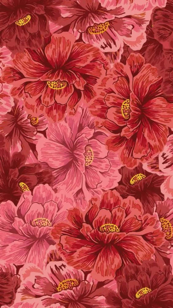 Red iPhone X, vibrant red, pink hibiscus flowers, SD Phone Wallpaper