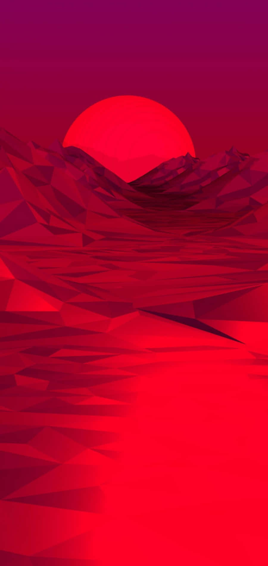 Red iPhone X, glowing red sun, gradient purple sky, HD Phone Wallpaper