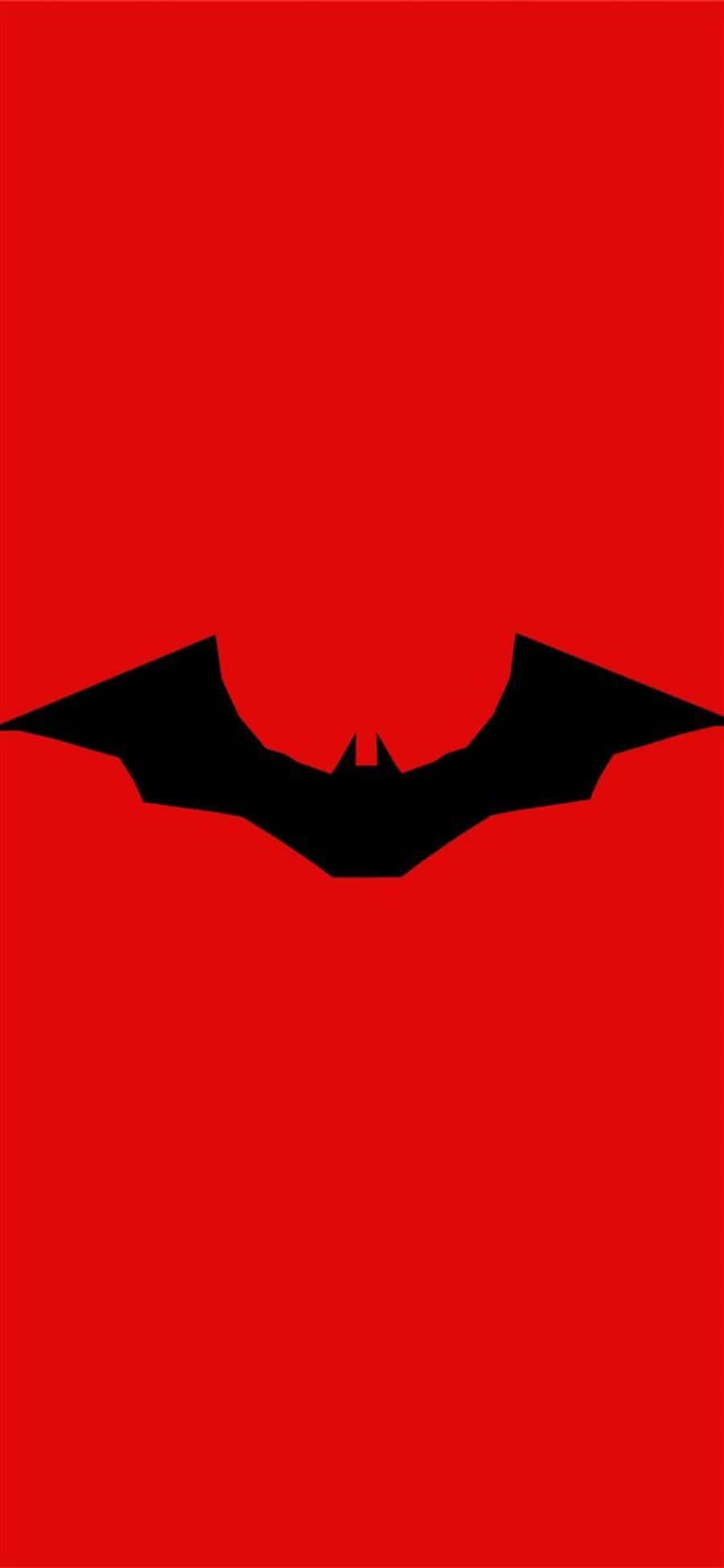 Red iPhone X, black bat symbol, vivid red background, Full HD Phone Wallpaper