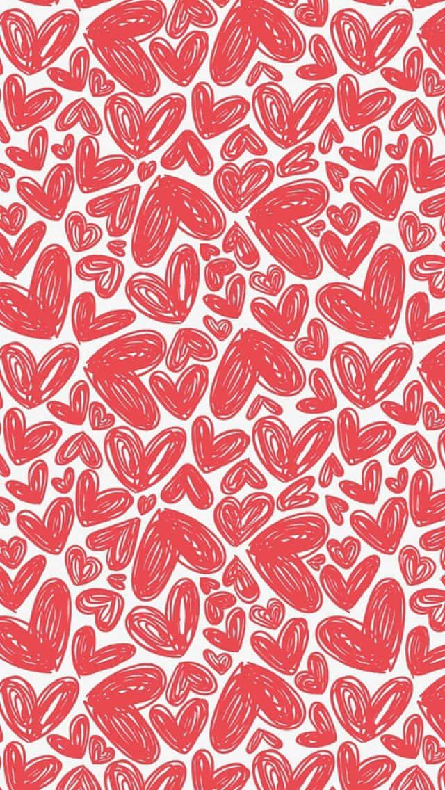 Red iPhone, hand-drawn red hearts, white background, SD Phone Wallpaper